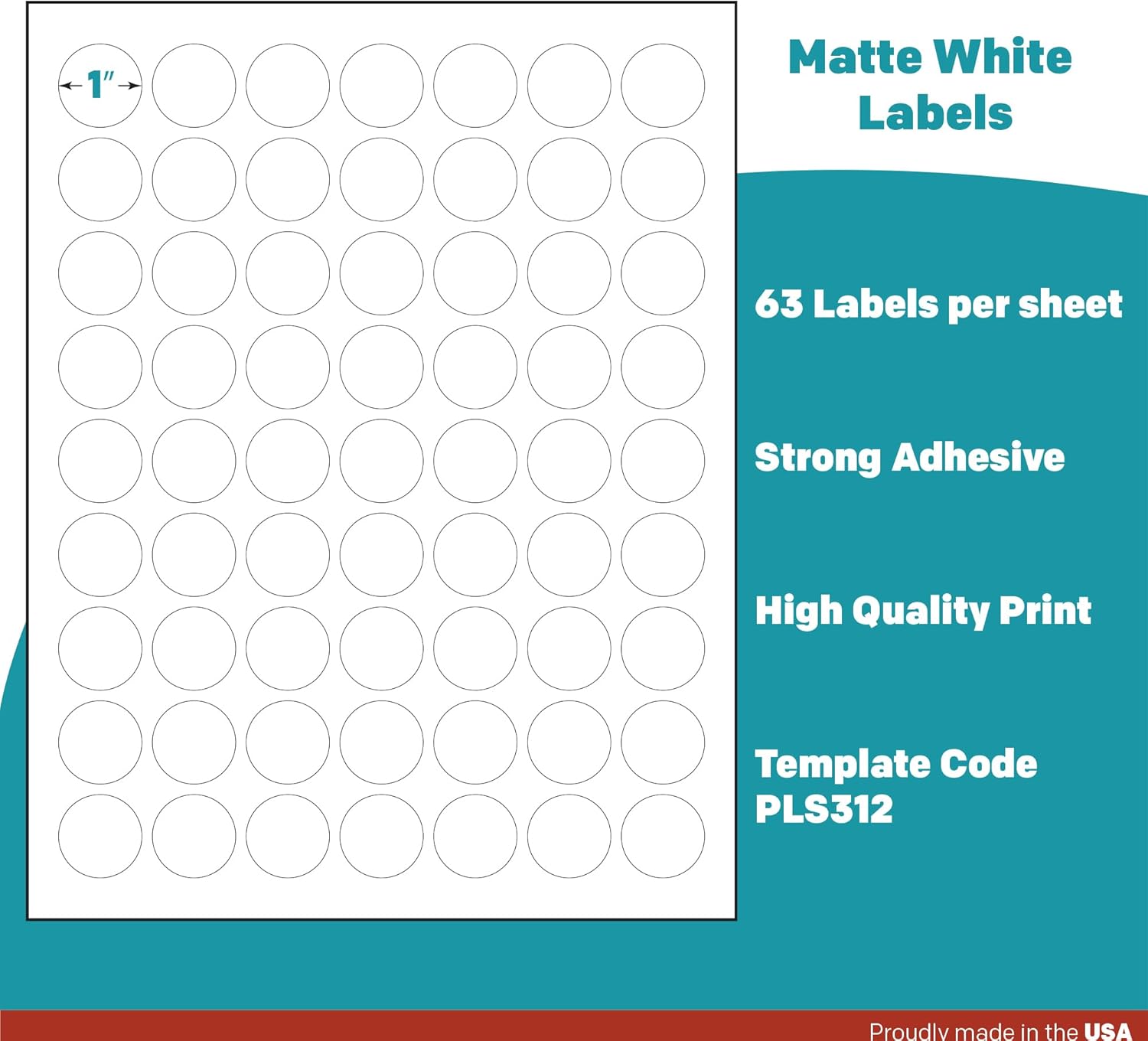 Premium Label Supply White Sticker Round Labels – 1" Circle – Laser/Inkjet Compatible – (63 per Sheet), 1000 Sheets – 63,000 Total Adhesive Labels