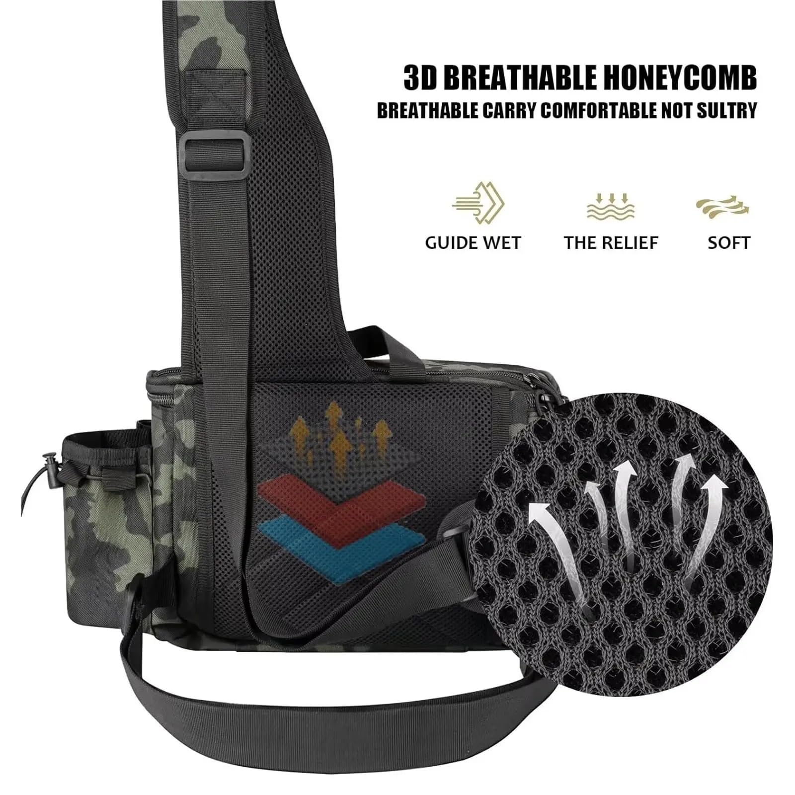 Borsa Attrezzatura Pesca Tracolla Impermeabile Multifunzionale con Portacanna, Marsupio A Tracolla Grande capacità for Pesca A Mosca in Mare All'aperto(Brown,L)