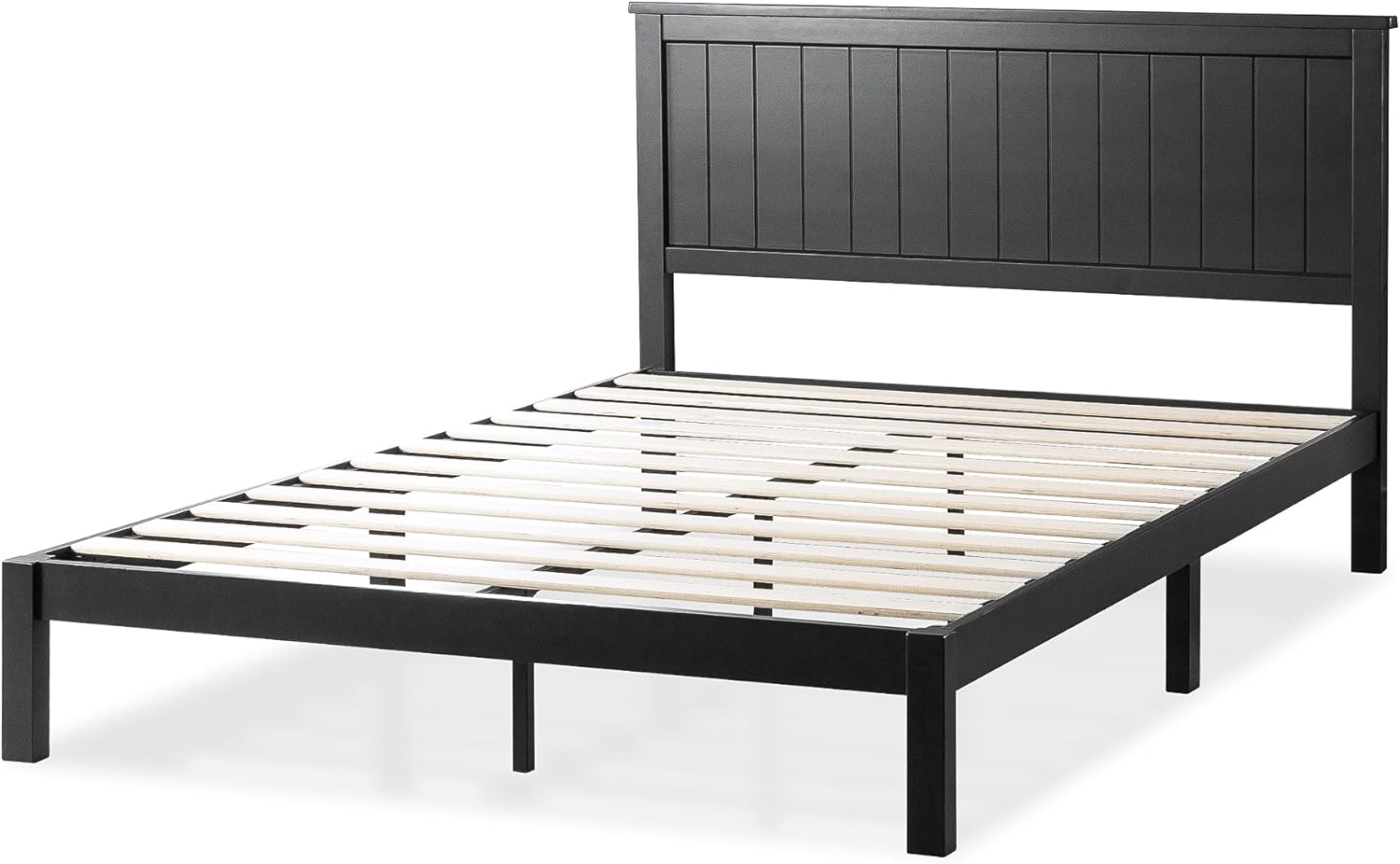 Zinus Santiago Wood Platform Bed Frame, Wood Slat Support, No Box Spring Needed, Easy Assembly, Queen, Black