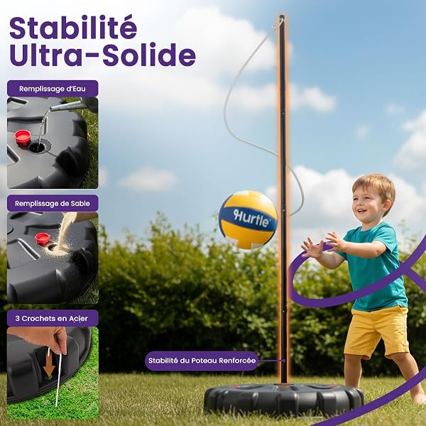 Hurtle Jeu de Tetherball Extérieur Réglable 1,2 à 2,7 m – Set Complet avec Base Lestable et Balle Corde Jeu de Jardin Stable pour Enfants Ados Famille Patio Pelouse - 3