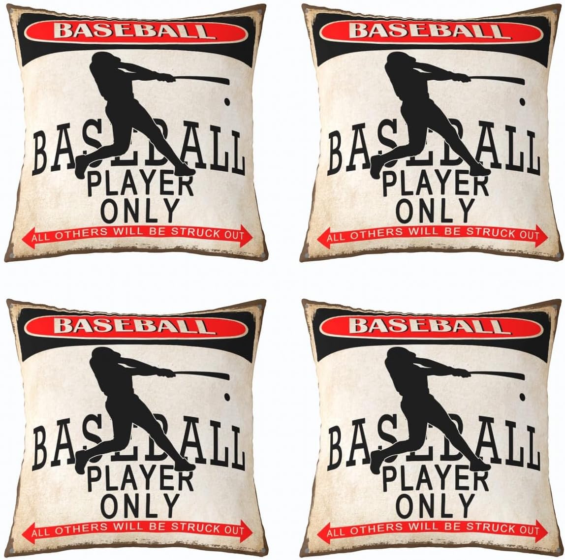 jejeloiu 16 x 16-Inch Baseball Decor Pillowcase Boys Girls Sports Game Throw Pillow Covers Set of 4 for Kids Women Men Baseball Gaming Cushion Case Room Decor Bedclothes Zipper
