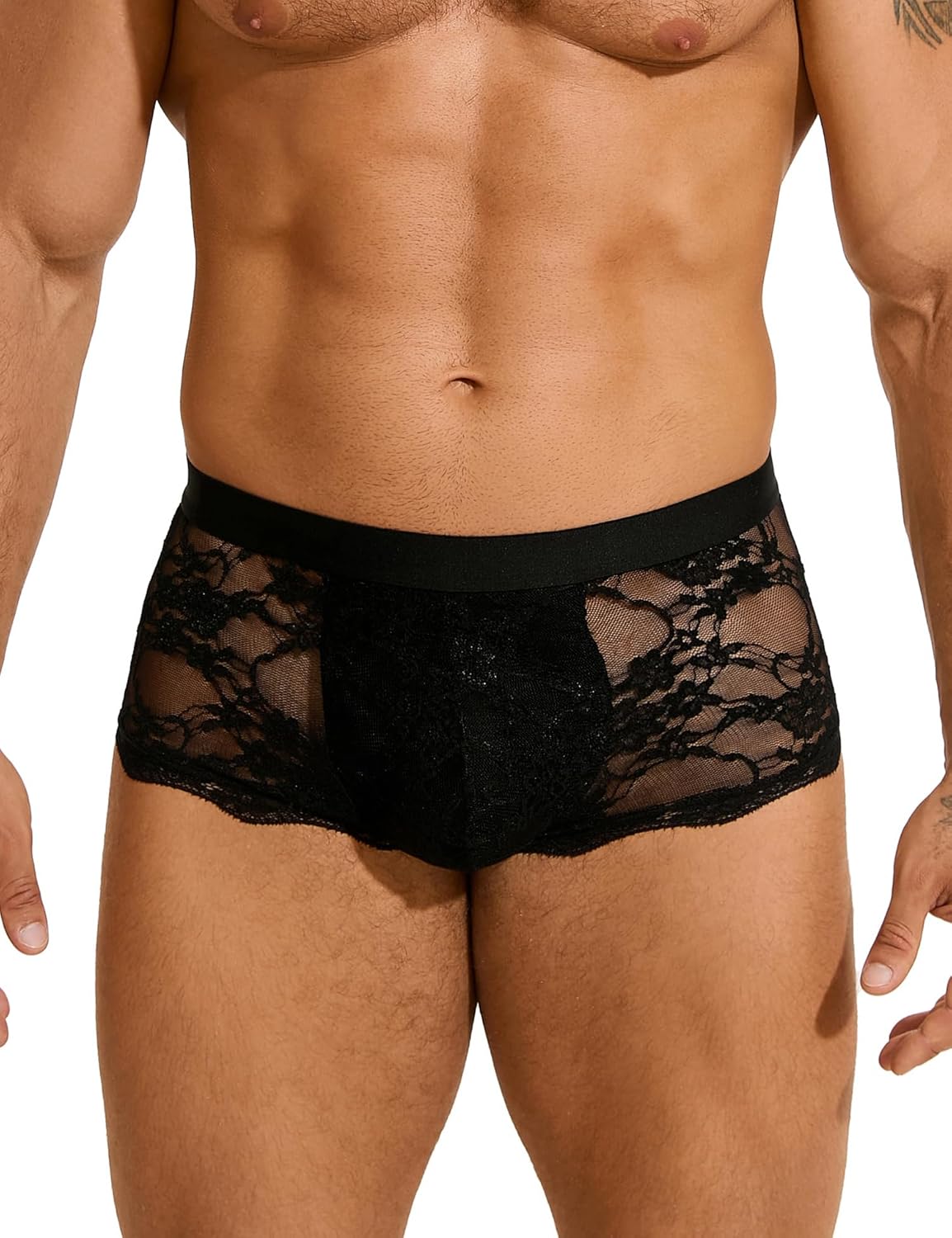 ohyeahlady Mens Lace Boxer Briefs - Soft Low Rise Bulge Pouch Trunks Underwear Sexy Panties Lingerie for Men