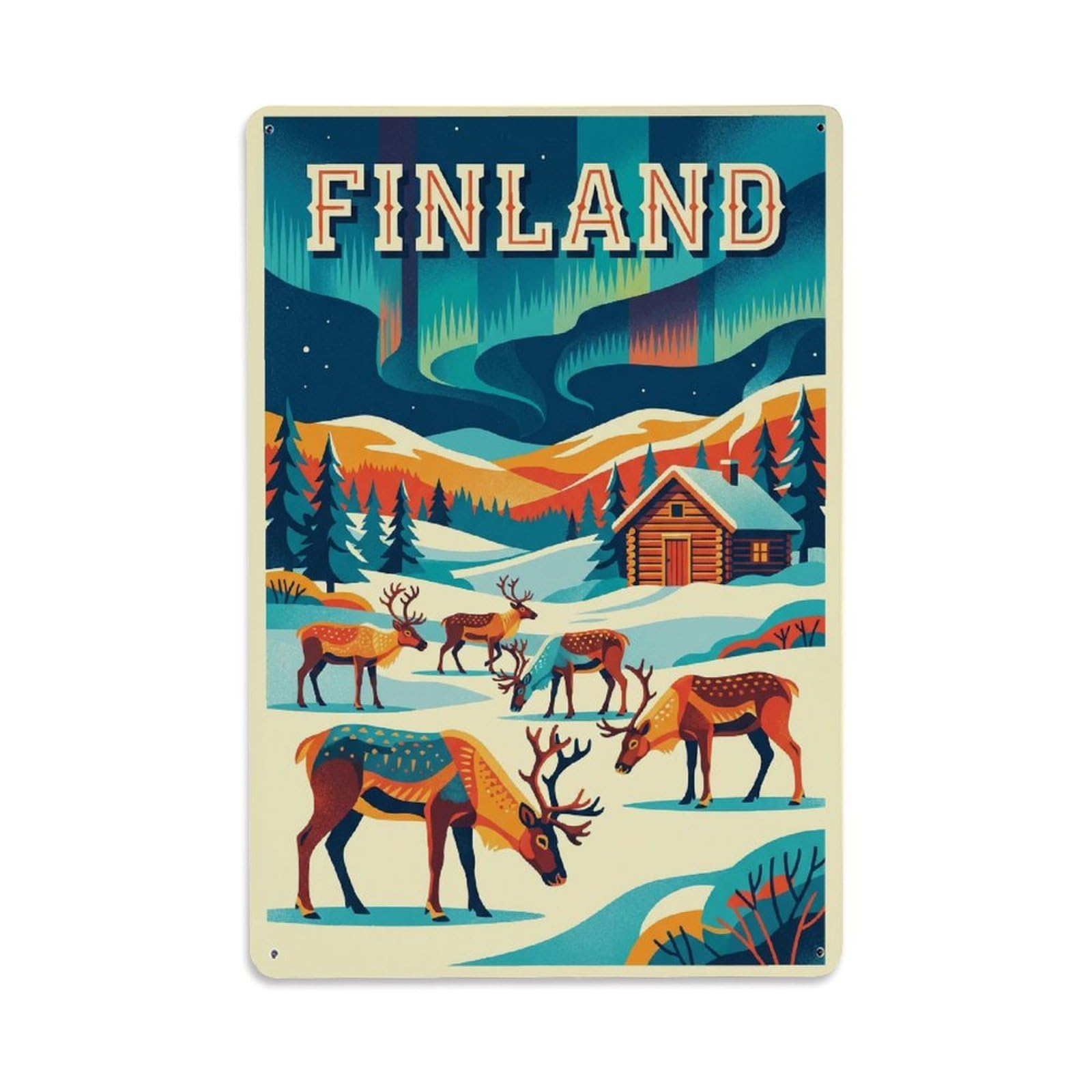 Olhnbad Style Lapland Reindeer Winter Sled Travel Arctic Metal Tin Sign