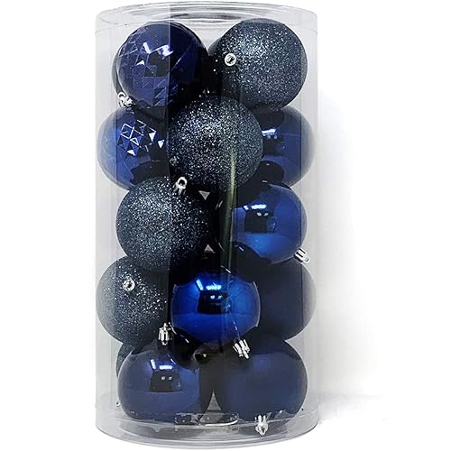 allgala 20 PK 3 Inch (8CM) Large Christmas Ornament Balls for Xmas Tree-4 Style-Navy Blue