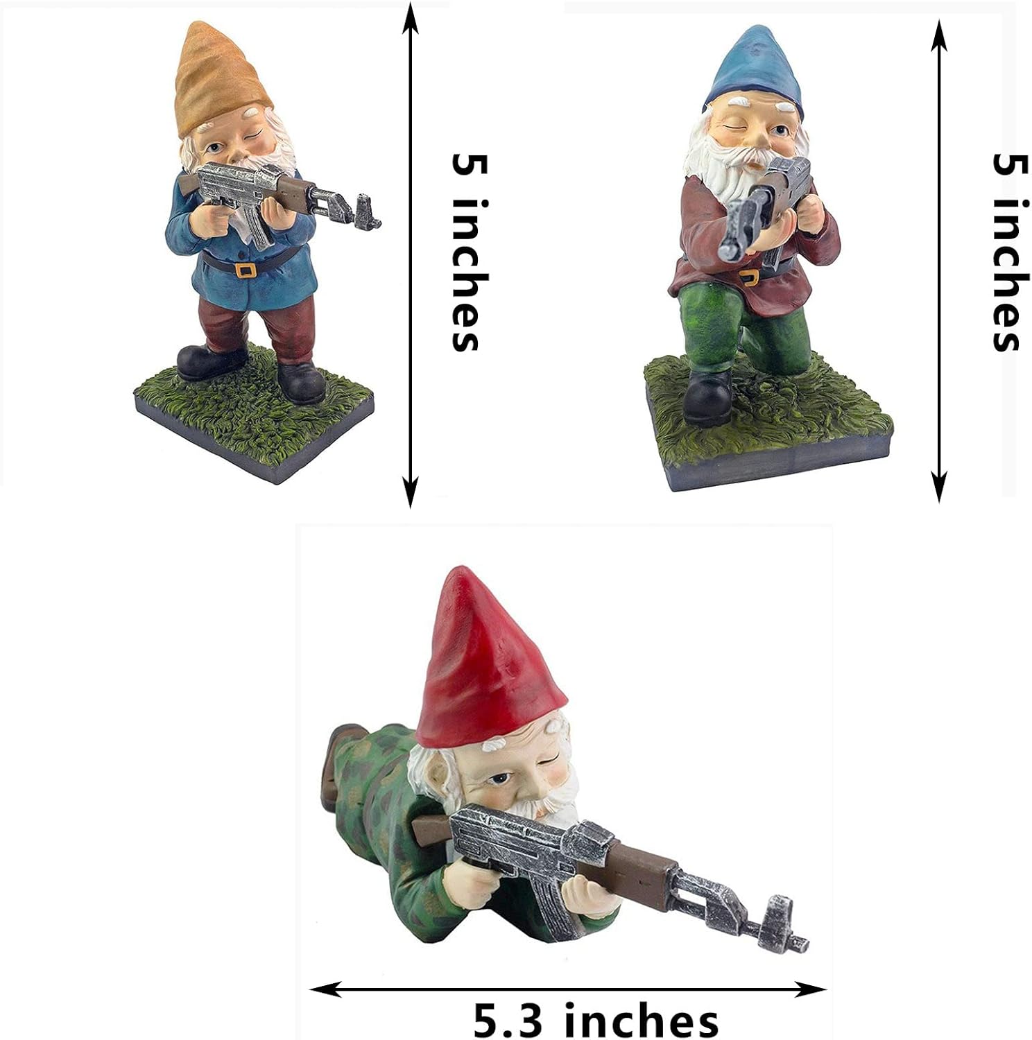Garden Gnomes Army Statue | Military Garden Gnome with an AK47 | Gun Lovers & Army Men Gifts | Resin Ornament Decoration Indoor Outdoor Lawn Patio Yard Décor-C