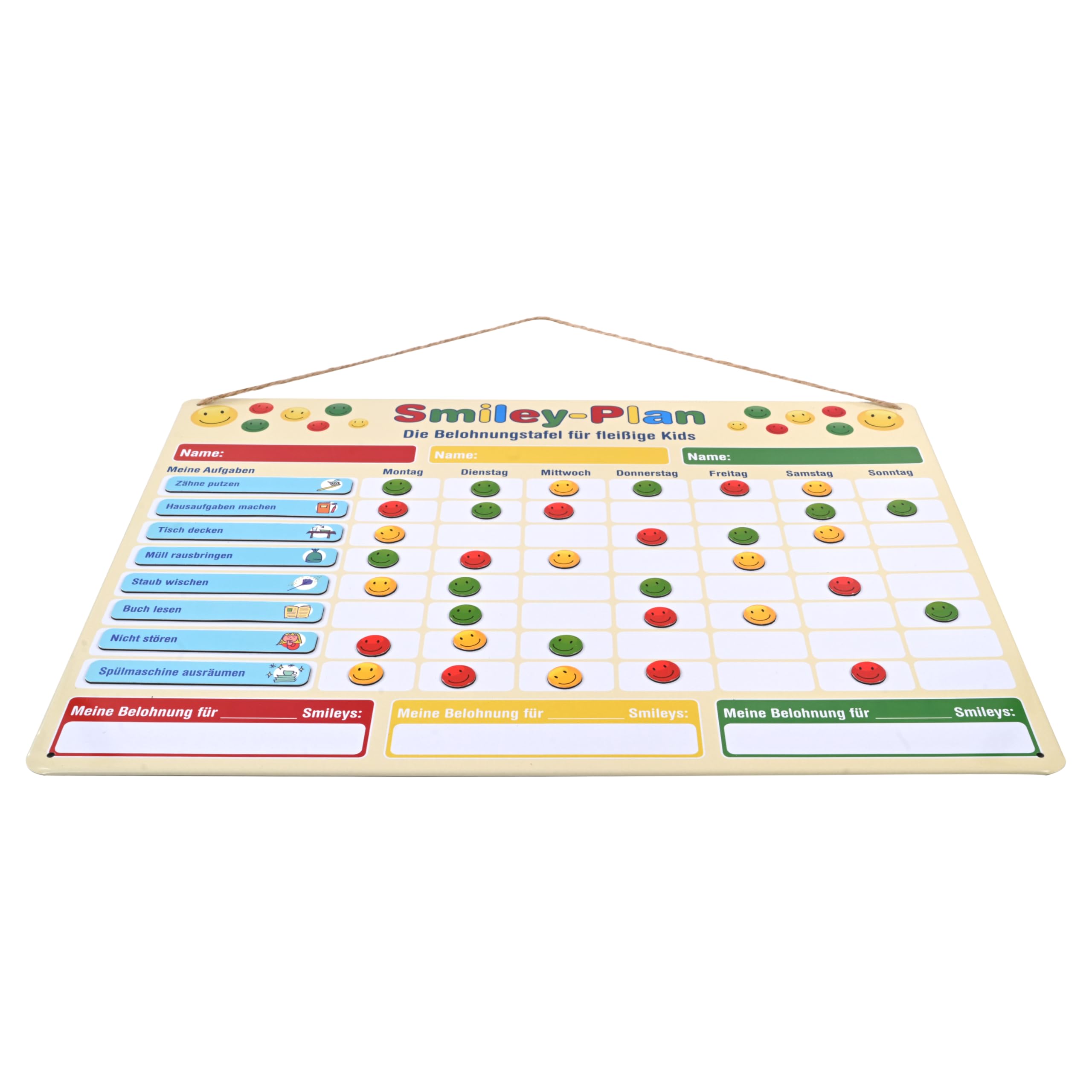 Belohnungstafel aus Metall, für Kinder, Smile-Plan, 30 x 40 cm, Magnetische Aufgabentafel mit beschreibbaren Magneten und vorgefertigten Hausaufgaben und Pflichten, Planer für Kinder