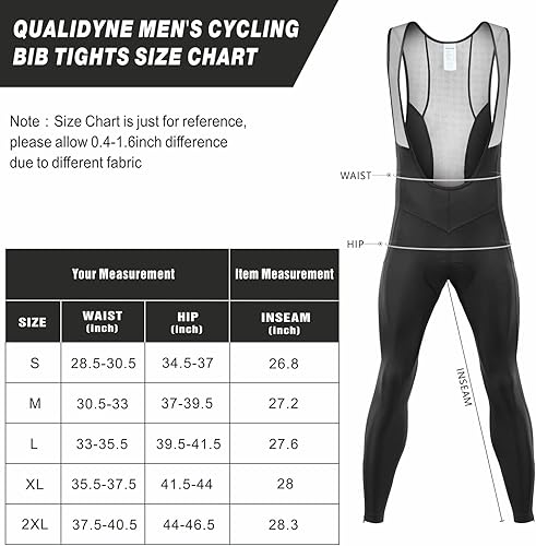Miniatura 6 de qualidyne Pantalones con pechera de ciclismo para hombre, con acolchado 3D, térmicos, para clima frío, mallas largas para ciclismo