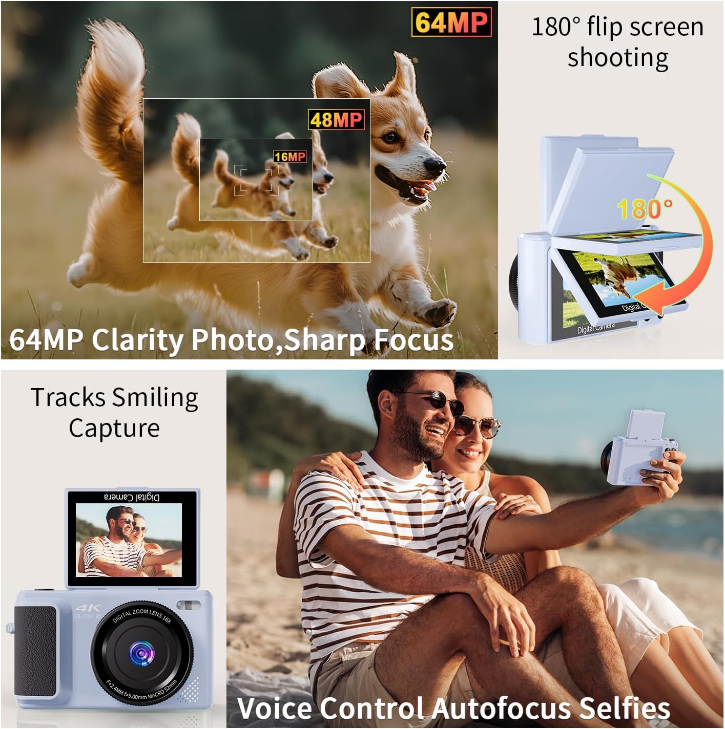 ARNSSIEN 4K Digital Camera 2.8in 180° Flip Screen,16X Zoom Travel Camera image 3