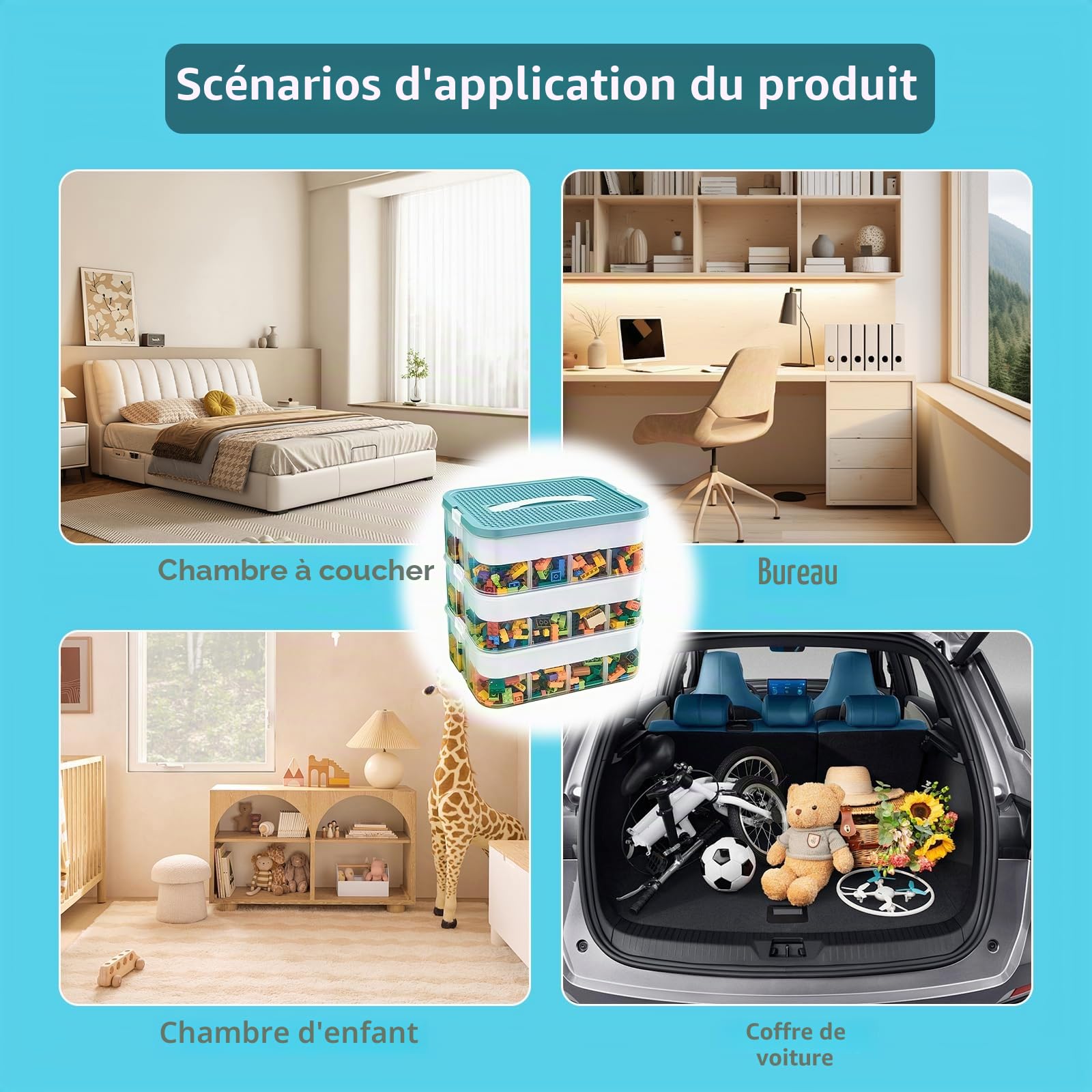 Boîte de rangement organisateur pour jouets Lego empilable, boîtier de rangement conteneur à jouets multi-compartiments pour tri de blocs de construction, mallette portable pour blocs