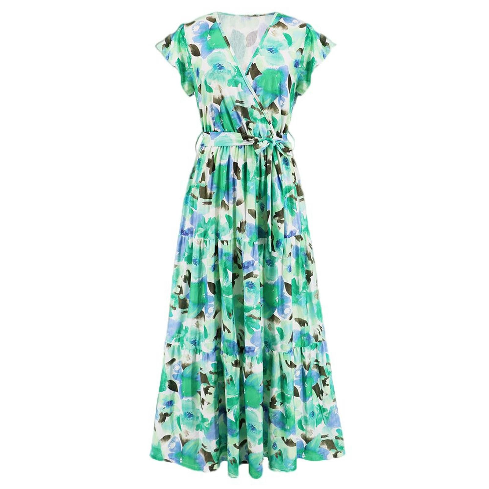 Robe d'été longue bohème à col en v et imprimé fleuri