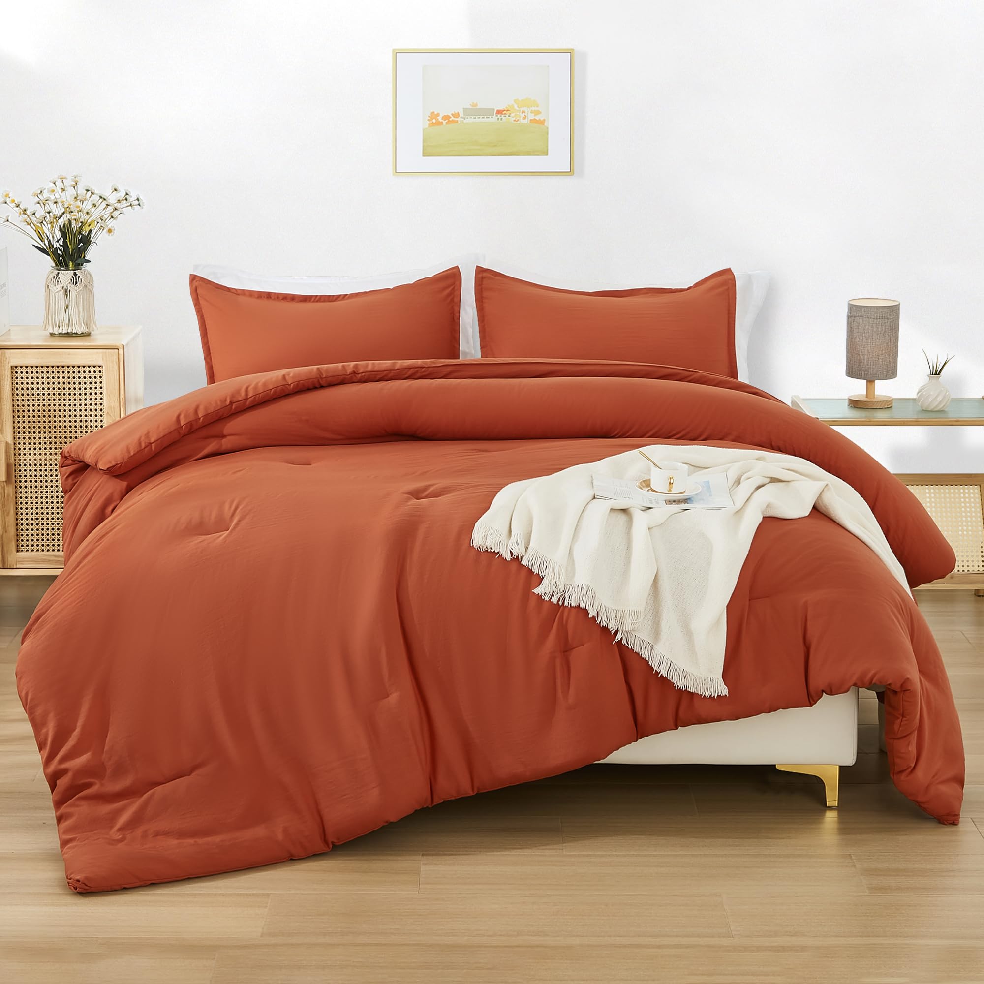 Andency Burnt Orange Comforter King - 7 Pieces Bed in a Bag Terracotta, Soft Bedding Comforter with Fitted Sheets, Flat Sheets, Pillowcases & Shams