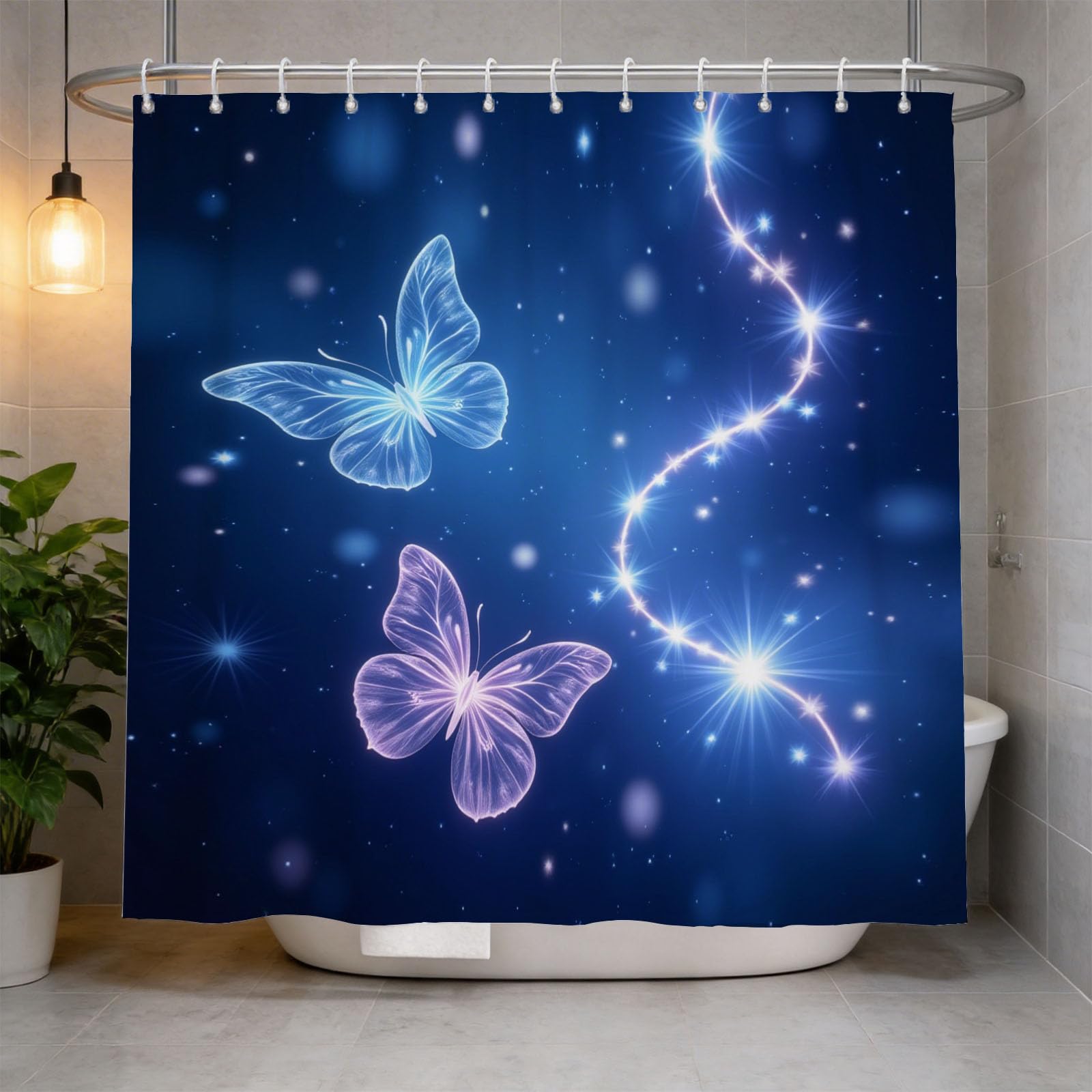 Hongduo 3D Butterflies Shower Curtain for Stalls Bathtubs Girly Glitter Bathroom Decor Shower Curtain Set Polyester Fabric Waterproof 200x200cm/79X79 Inch with Hooks