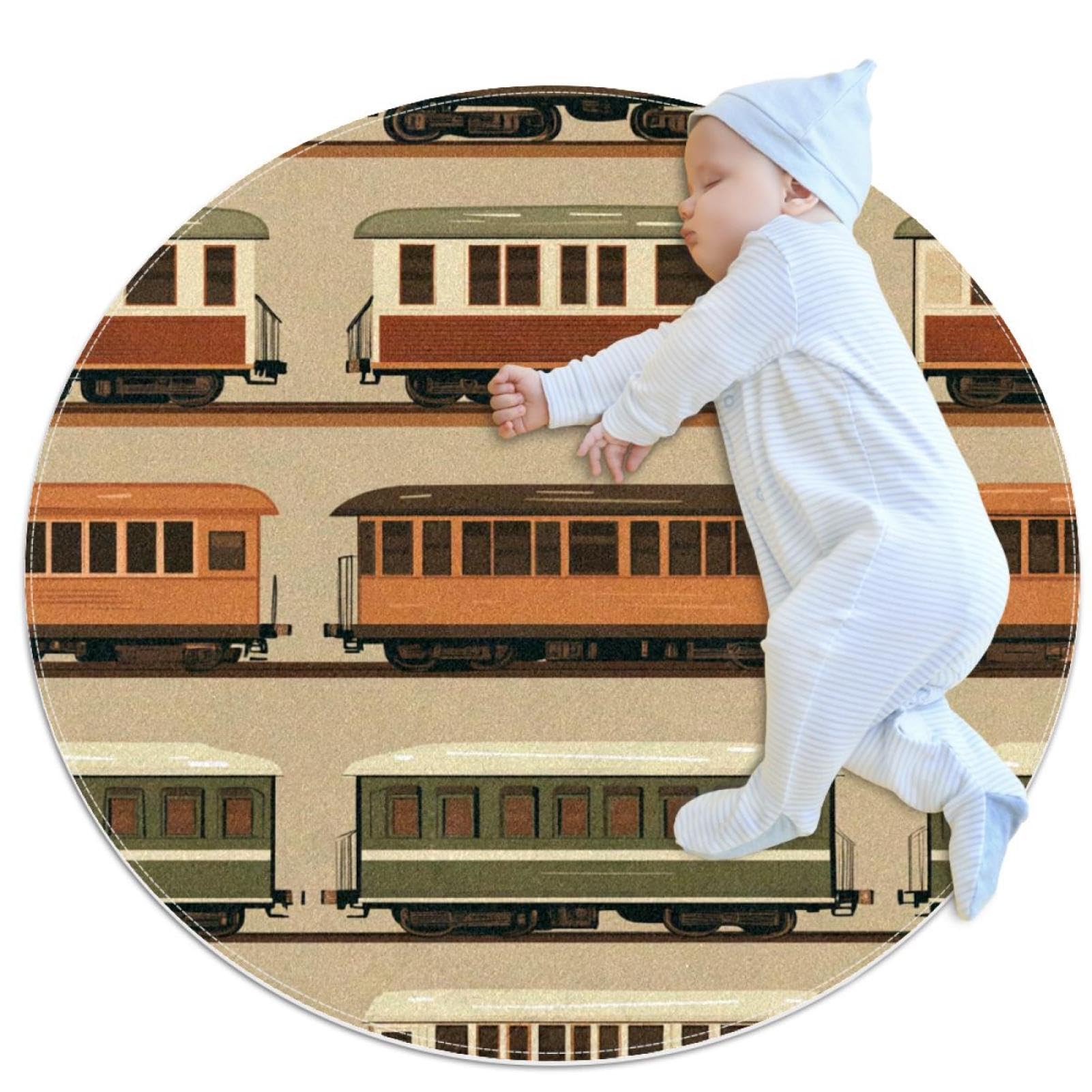 Tapis de salle de bain antidérapant rond motif train vintage sécurité enfant