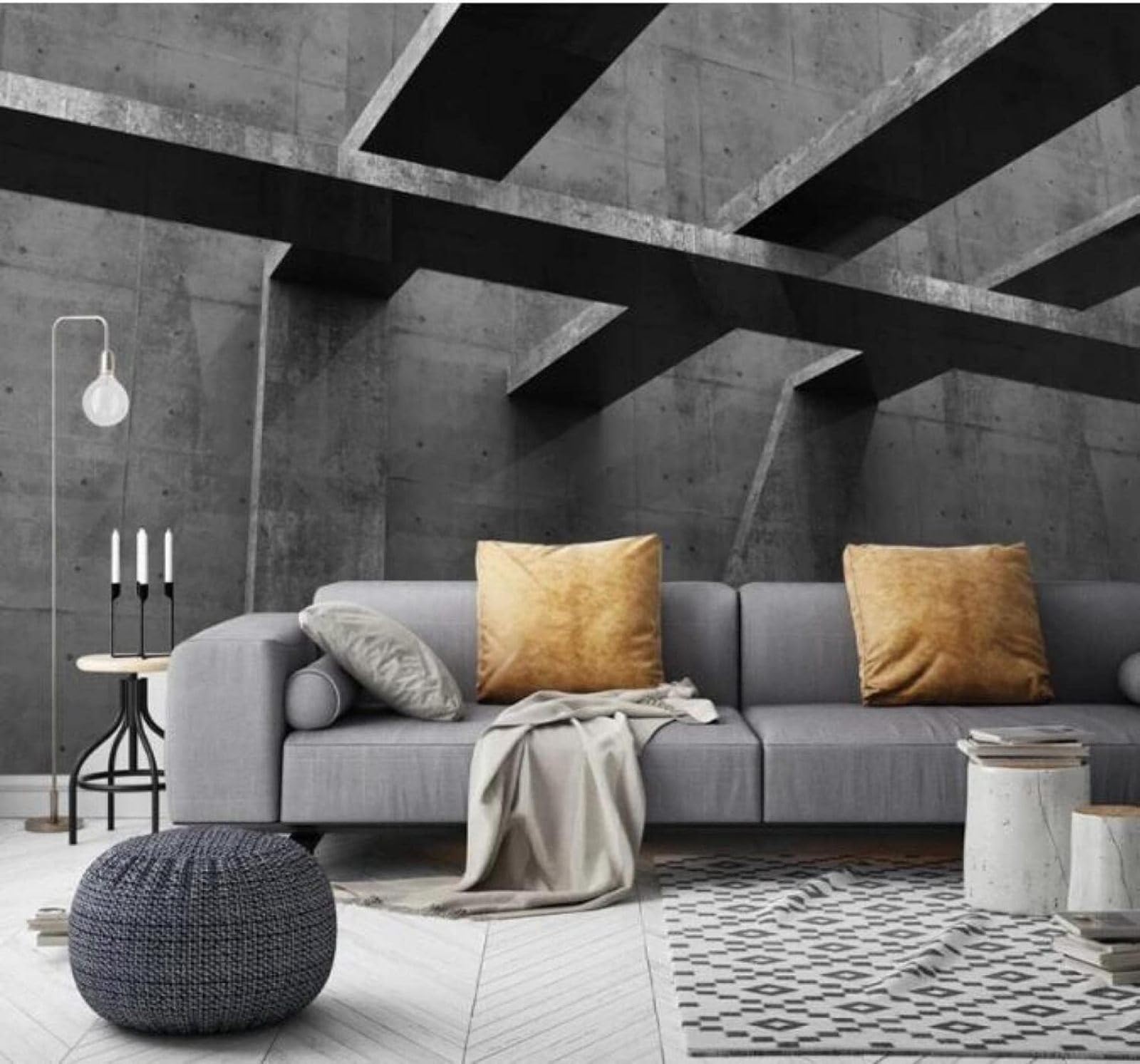 Xlming 430Cm×300Cm(B×H) Abstract Retro Concrete Architecture Spatial Expansion Restaurant 3D Wallpaper Luxury Home Dining Decor Paste Sofa Living Room The Wall For Bedroom Mural-430Cm×300Cm