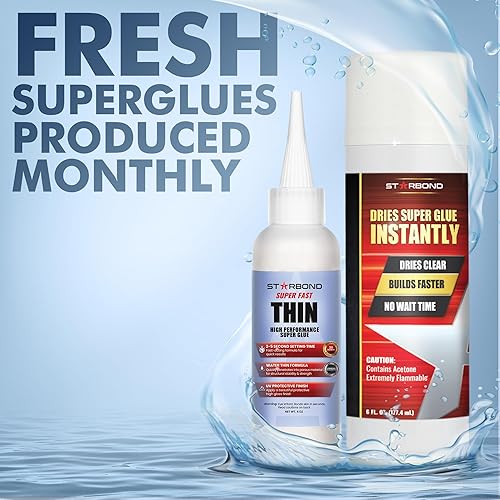Miniatura 2 de Starbond Paquete de pegamento CA fino súper rápido (4 onzas) y acelerador de aerosol (6 onzas), pegamento CA fino con paquete activador (para