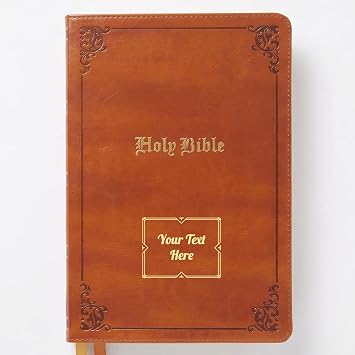 Personalized Vintage KJV Bible with Custom Text and Design, Tan, King James Version, Red Letter Edition, Large Comfort Print, Faux Leather Christian Gift for Baptism, Graduation, Birthday