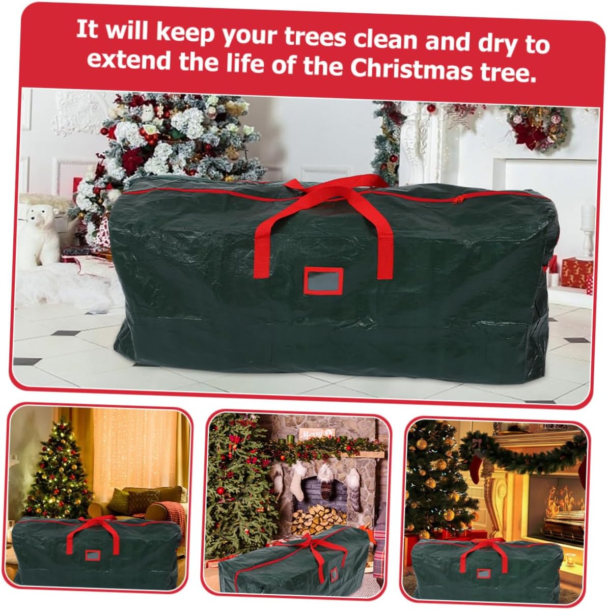 Christmas Tree Storage Bag Large Waterproof Zippered Xmas Tree Container with Carry Handles 165X38X76Cm Dustproof Household Holiday Décor Organizer for