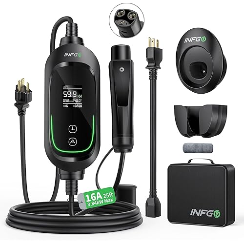 Level 1&2 Tesla Charger, 12A 120V/16A 240V, NEMA 5-15 & NEMA 6-20 Plug, Electric Vehicle Portable Charger with 25FT Cable, Home EV Charging Station for All Tesla Models