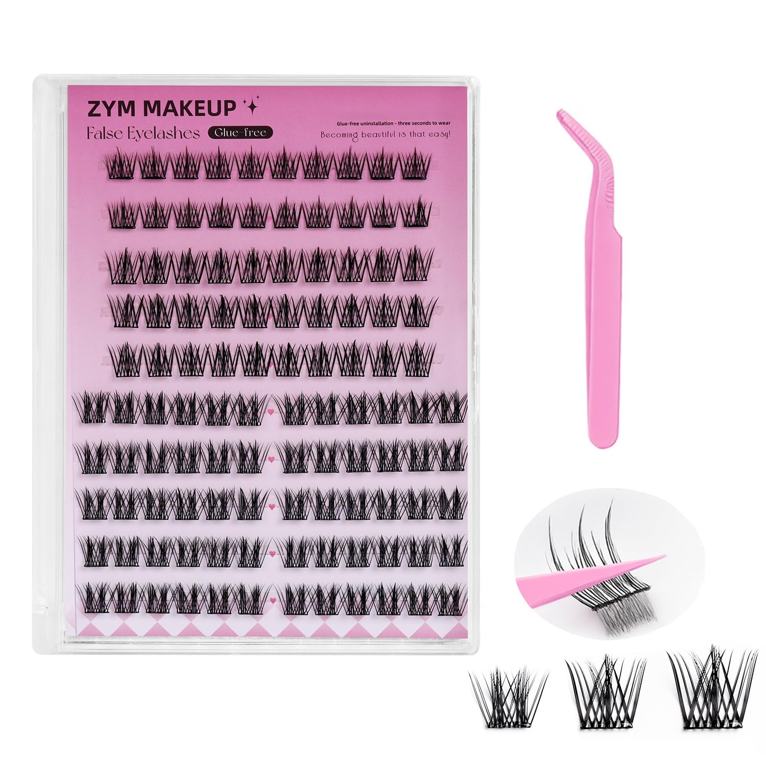 110Pcs Self Adhesive Eyelashes, Self Adhesive Eyelash Clusters, Lash Clusters Press On Lashes Self Stick Cluster Lashes Pre Glued Eyelash with Tweezer No Glue Needed, 11-13mm-image-25