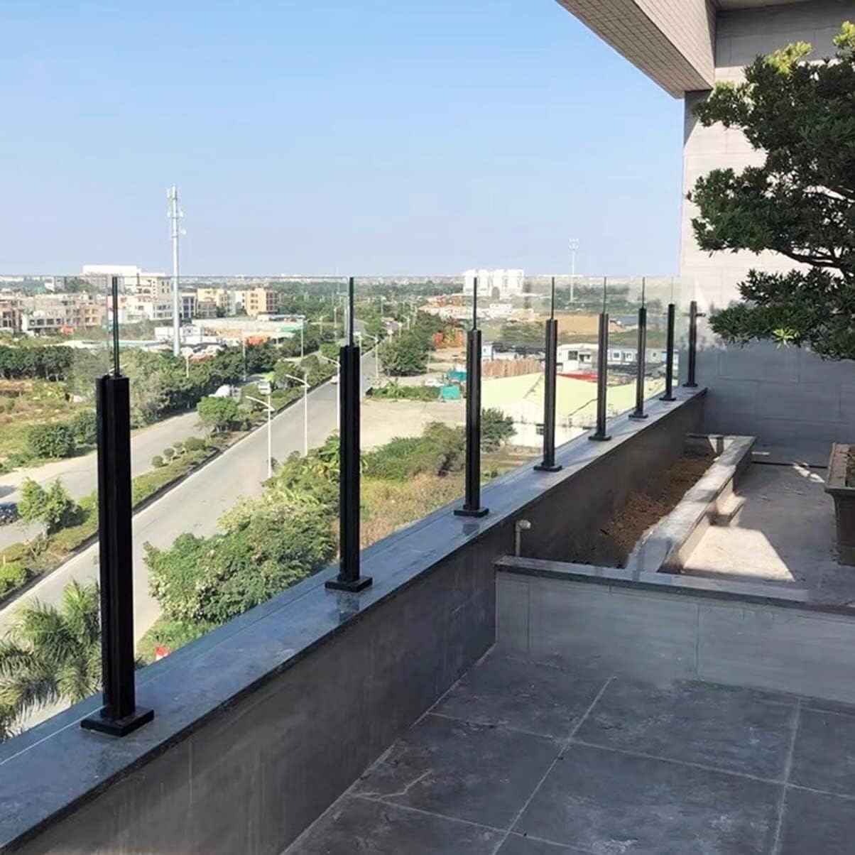 Ringhiera in acciaio inox per esterni, patio, balcone, piscina, terrazza, 85 cm, finitura nera, certificato CE, ideale per sicurezza e stile