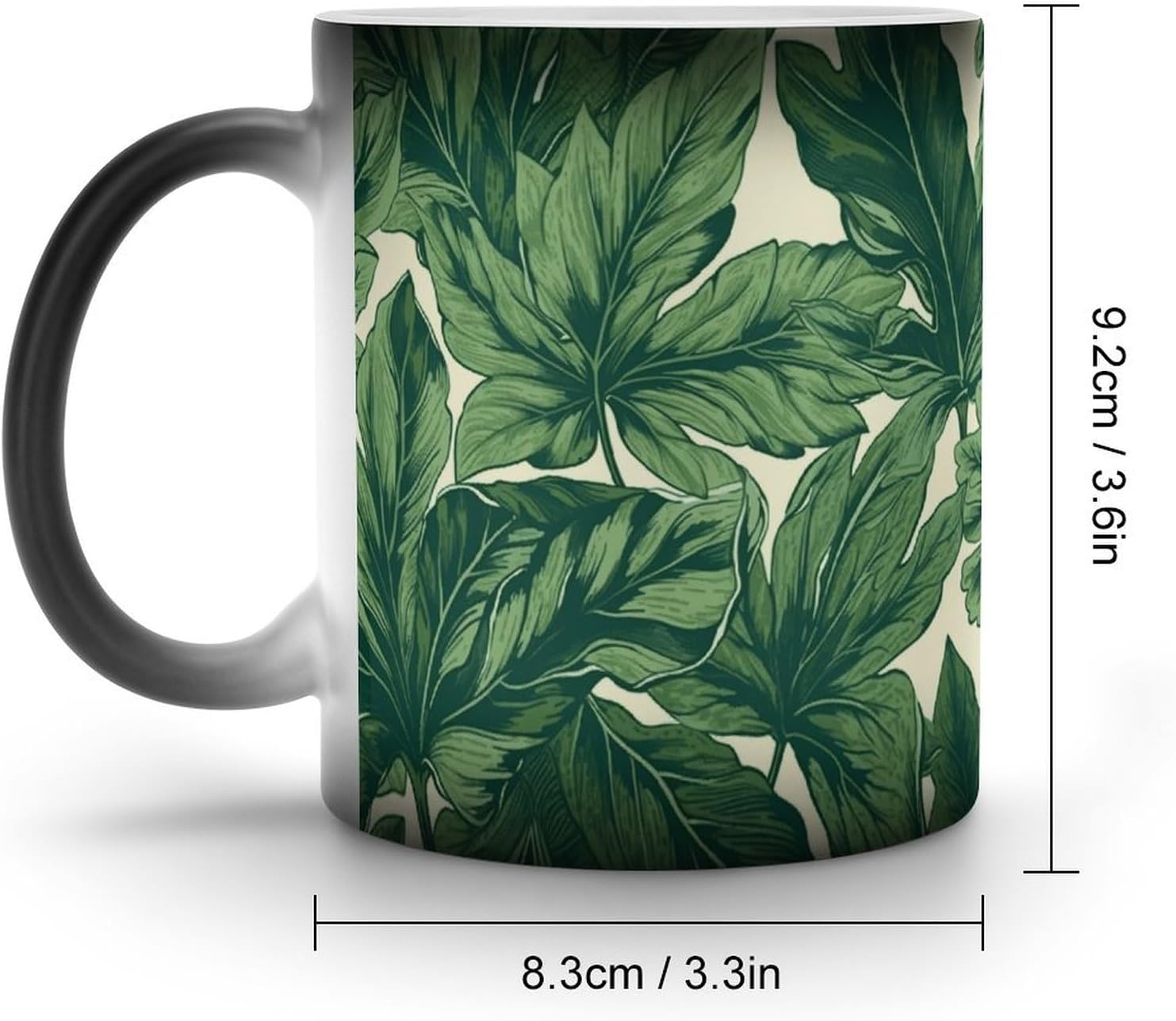 Color Changing Mug Green Foliage Botanical Printed Ceramic Coffee Mug Heat Changing Sensitive Mug Magic Heat Changing Coffee Mug Novelty Coffee Mugs