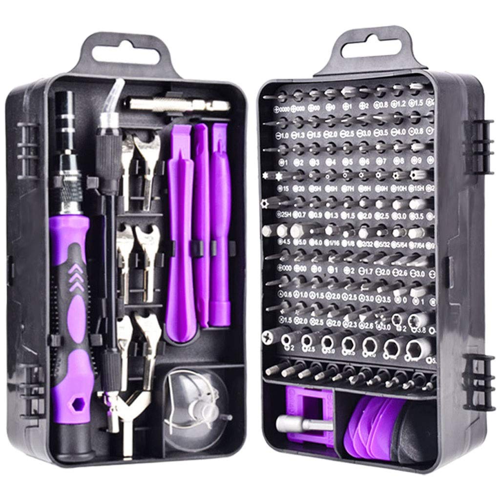 Destornillador 135 en 1, Juegos de Herramientas Netic para teléfono móvil, Tableta, Ordenador, Gafas, reparación, Kit de Herramientas DIY (Negro y Morado)