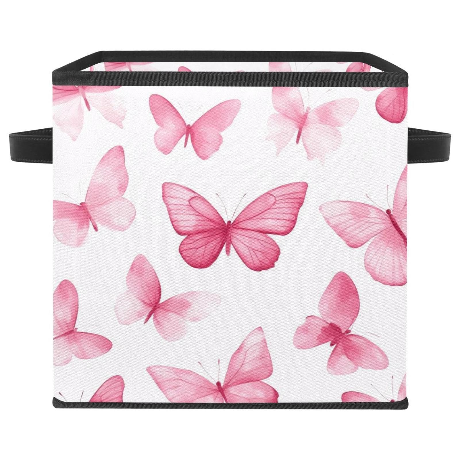 Boîte de rangement papillon rose double poignées contre le désordre