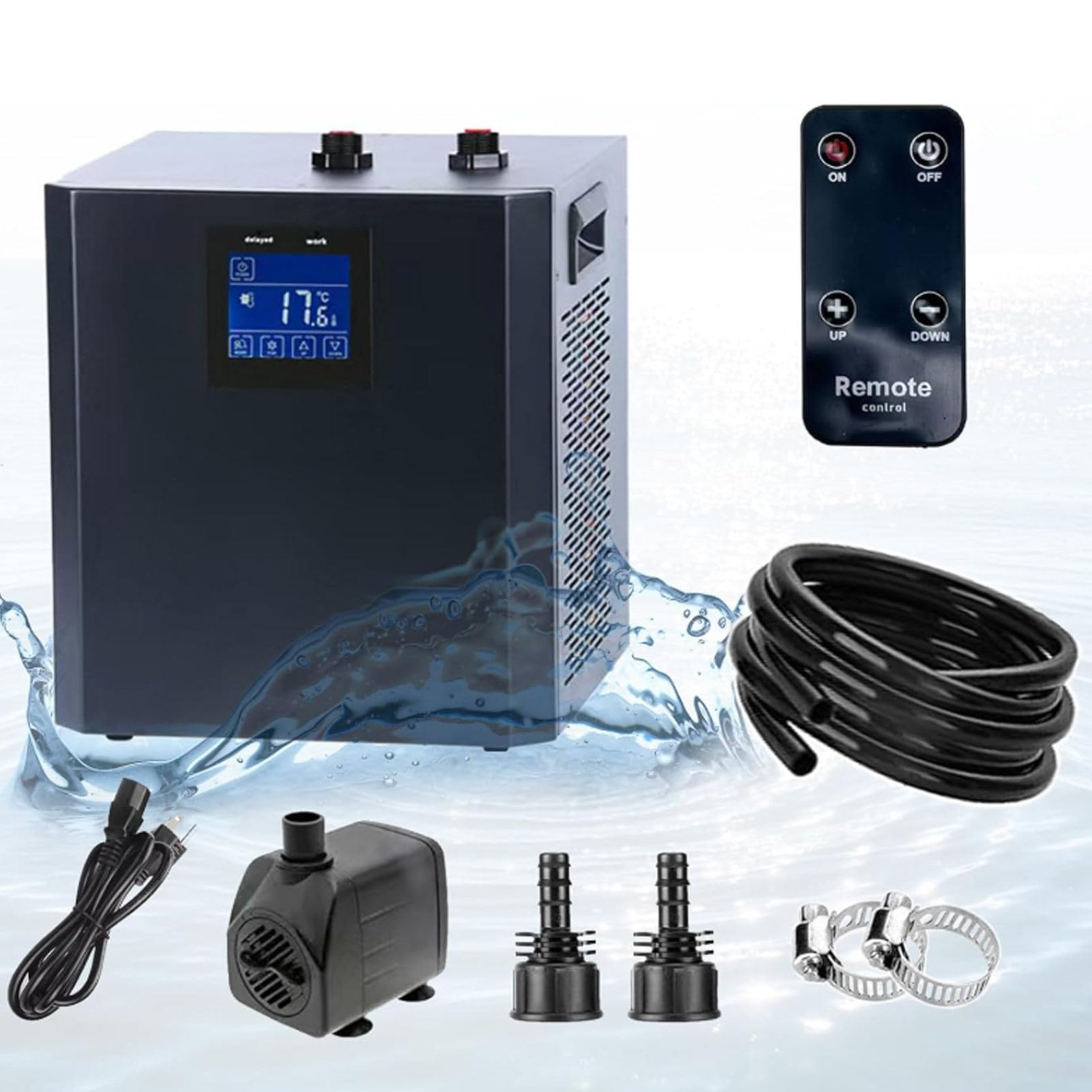Cashwise Fish Tank Chiller 79 Gallon Aquarium Chiller, with LED Display, Pipe, Water Pump, Remote Control, 1/3 HP Active Aqua Chiller for Axolotl, Aquarium Cooler Home Use