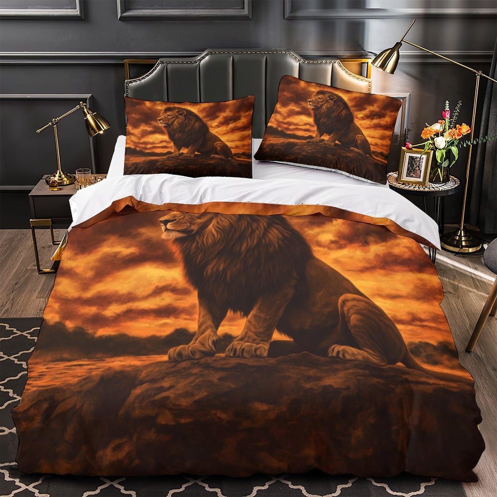 Parure de lit lion 135x200 microfibre super douce hypoallergénique 3d