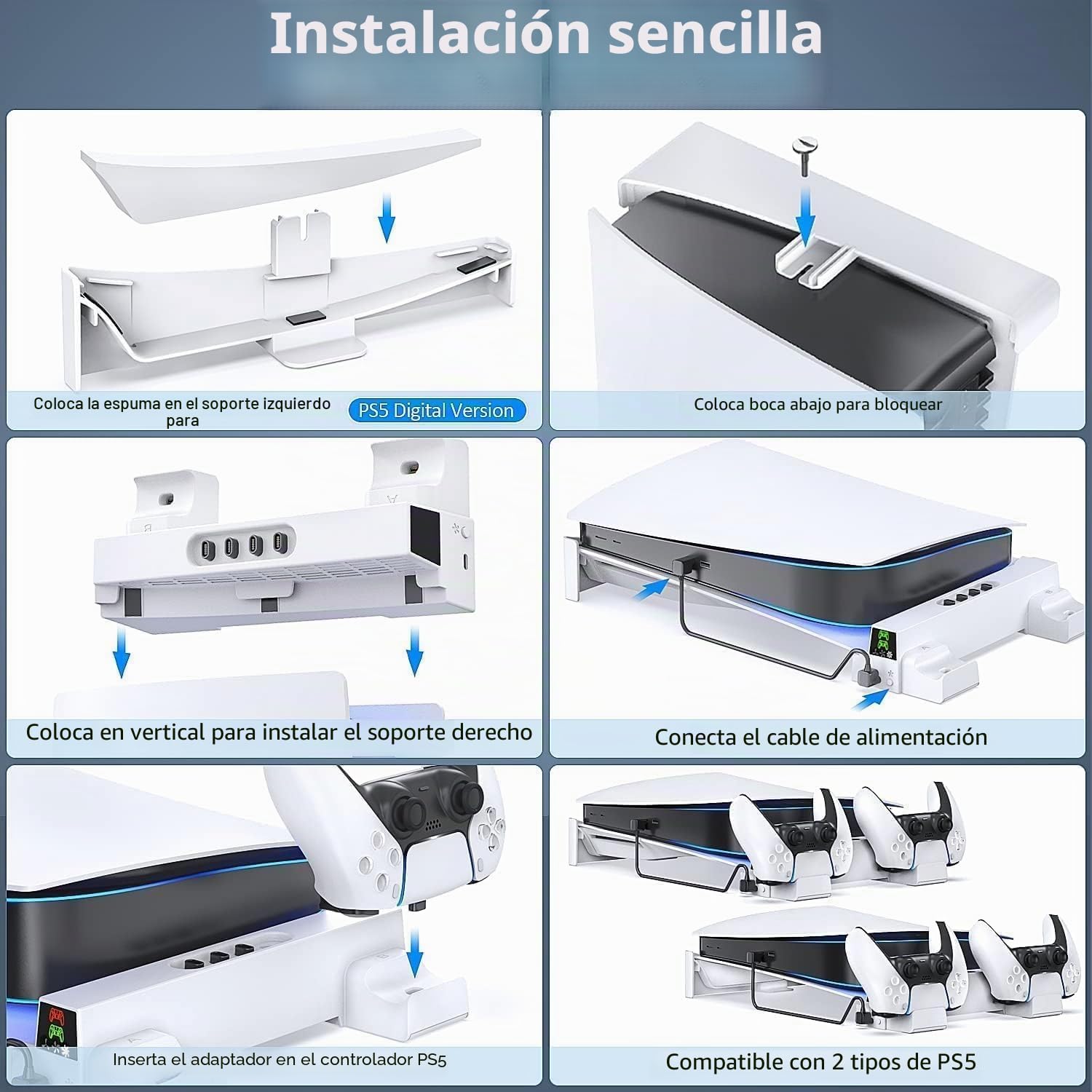 OIVO Soporte Horizontal PS5 con Ventilador de 3 Velocidades, Soporte para PS5 con Base Carga para Mandos PS5 Compatible con Consola Playstation 5