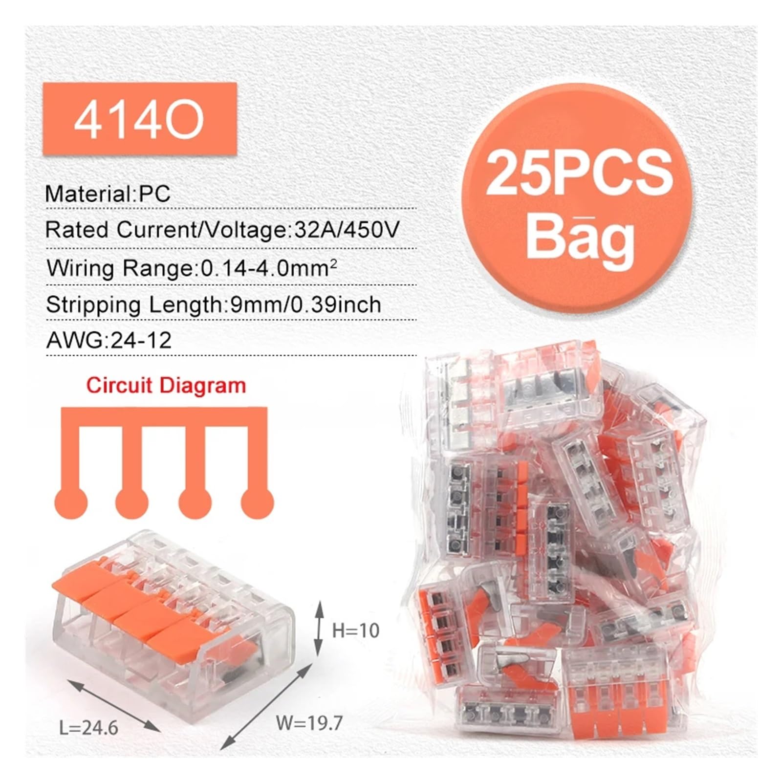 Conectores De Cable Rápido M1ni, 25/90 Uds., Conductor De Cableado Compacto Un1versal, Terminal Push-in Fit Compatible AWG24-12 De Conexión Eléctrica(414O 25PCS)