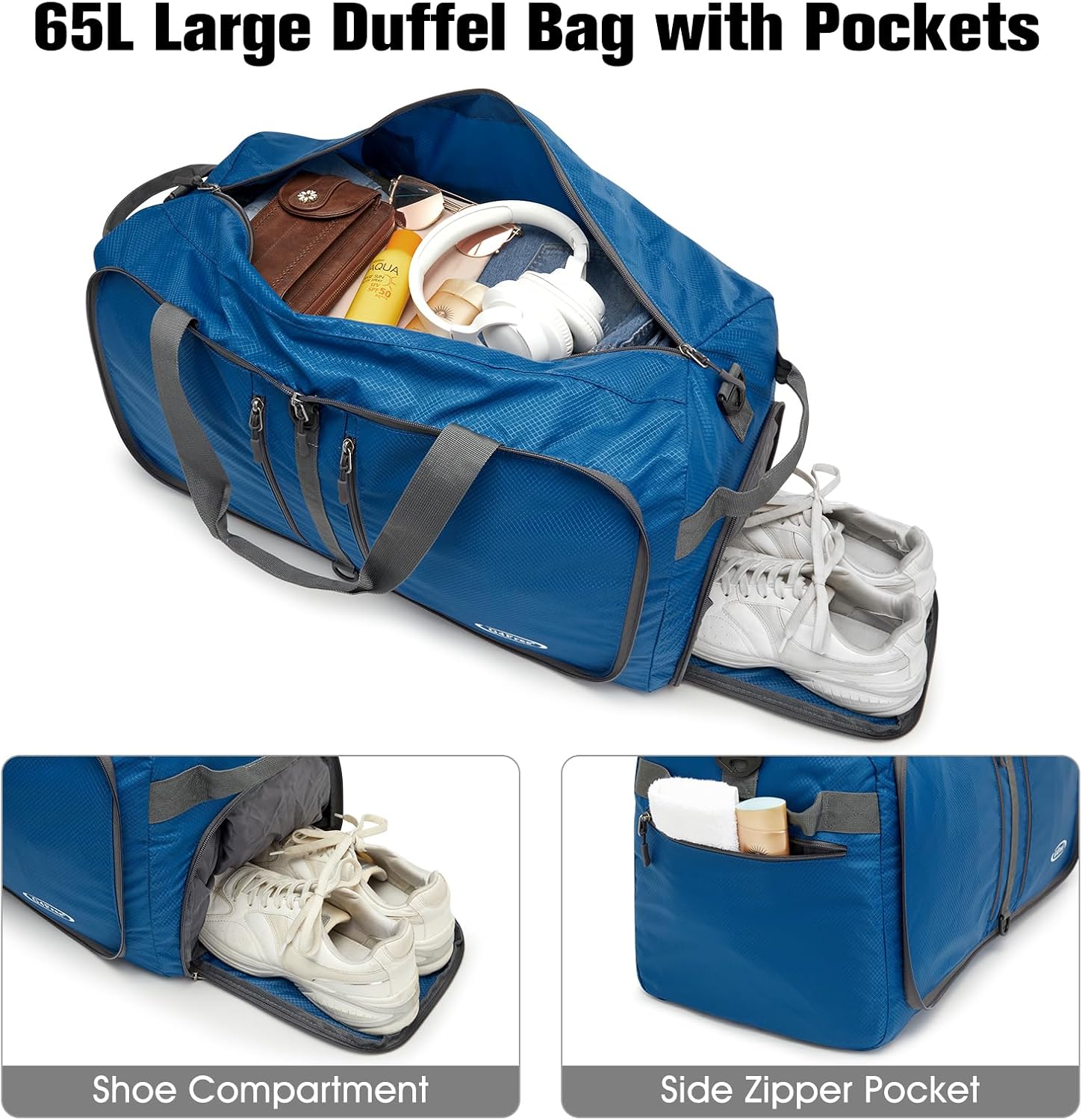 G4Free 40L/65L Foldable Duffel Bag, Water-Repellent Travel Backpack, Lightweight Carry Bag for Overnight Weekender Sports Men Women - Image 3