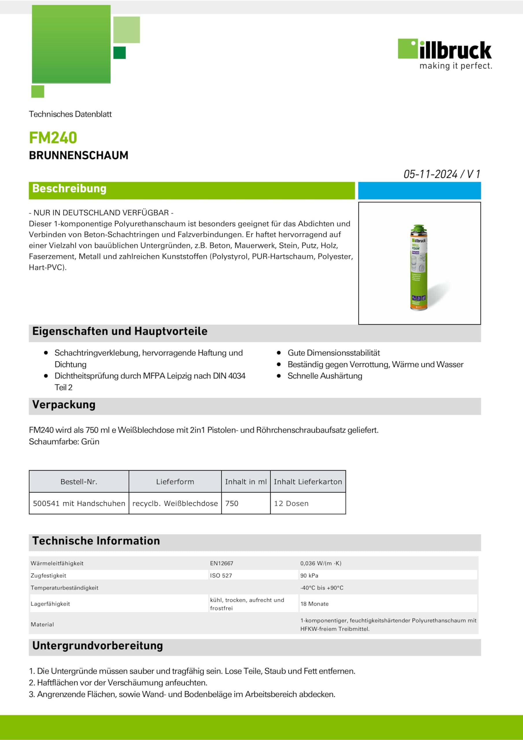 FM240 - Espuma de poliuretano para fuente, resistente a la putrefacción del agua y al calor, 750 ml con limpiador AA290 + pistola de espuma Business, 24 unidades
