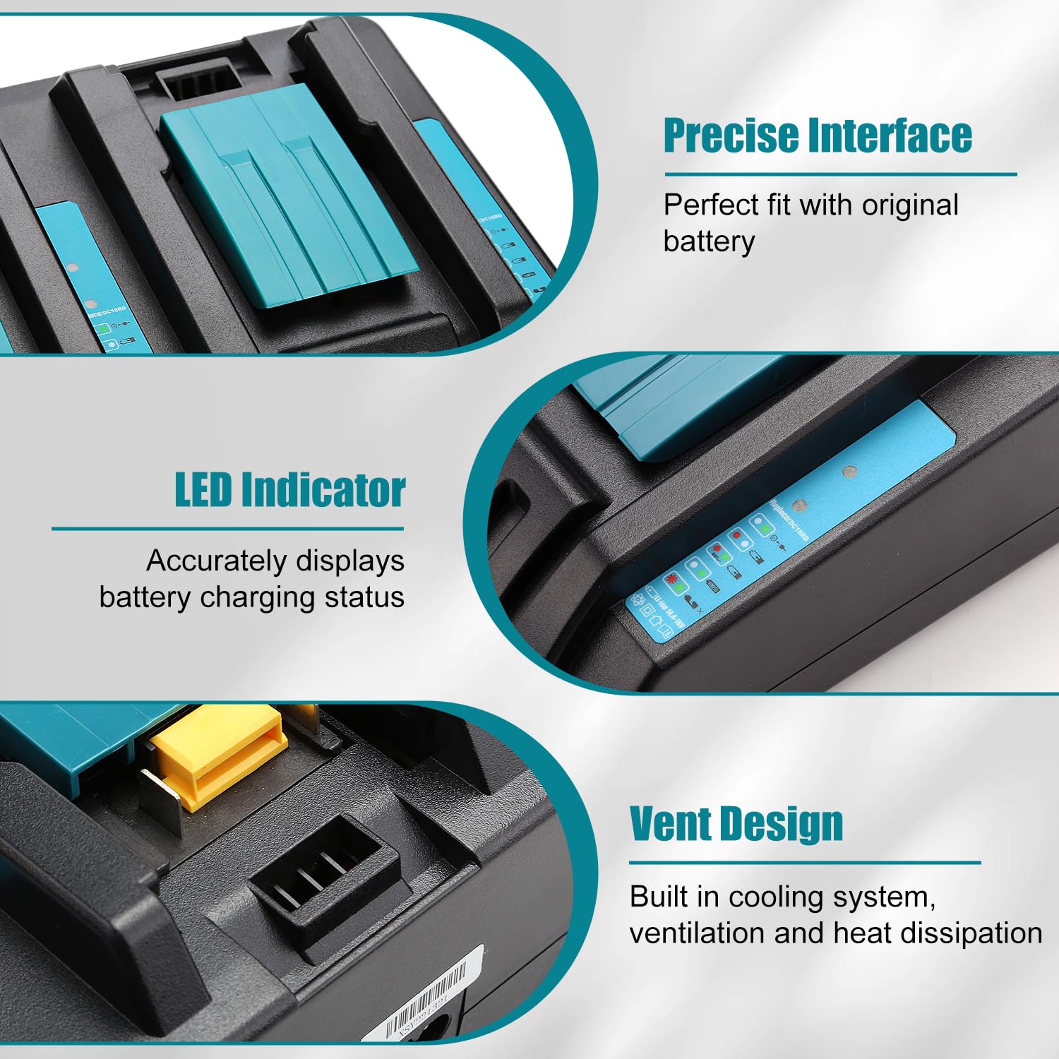 Energup Dual Port Ladegerät 18V DC18RD Ersatz für Makita Ladegerät 18V Kompatibel mit Makita 14,4V-18V Akku BL1860 BL1850B BL1840 BL1830 BL1430 BL1415
