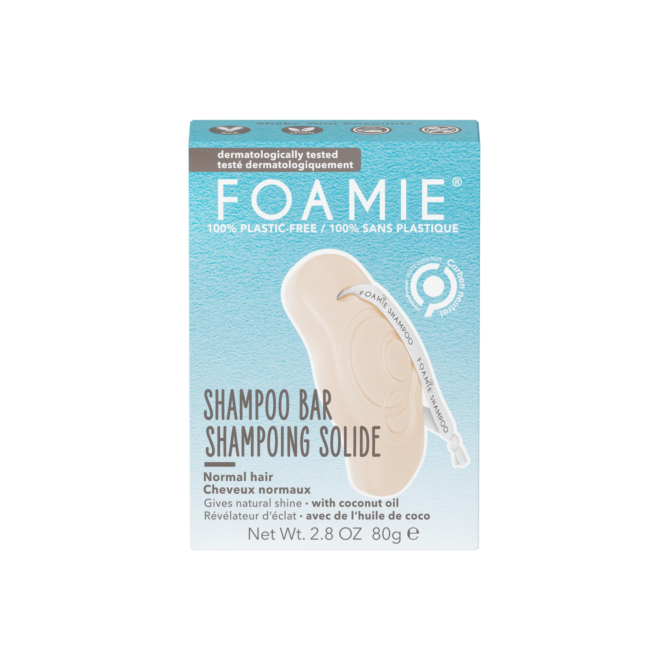 FOAMIE Shampoo Bar, Coconut for Normal Hair, Plastic-Free, pH-Balanced, Soap-Free, No Sulphates or Parabens. Made in the UK.[Amazon-developed Certification] Compact by Design