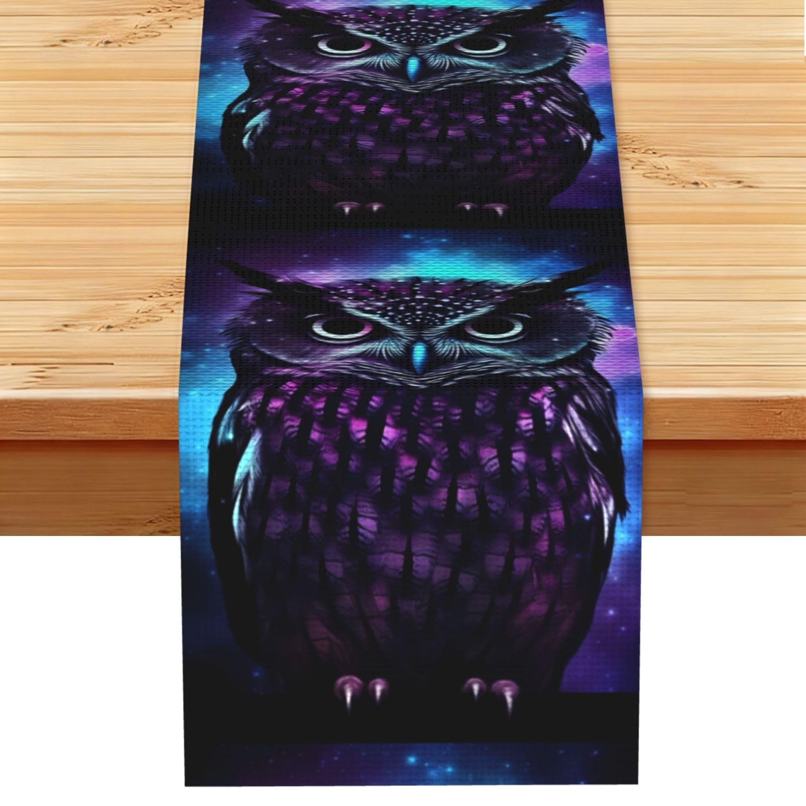 Fodpand Black Rustic Cotton Linen Table Runner, Purple Owl Table Runners 13 X 72 Inches, Modern Elegant Farmhouse Tablecloth, Washable Kitchen Dining Table Decoration For Home Party Decor
