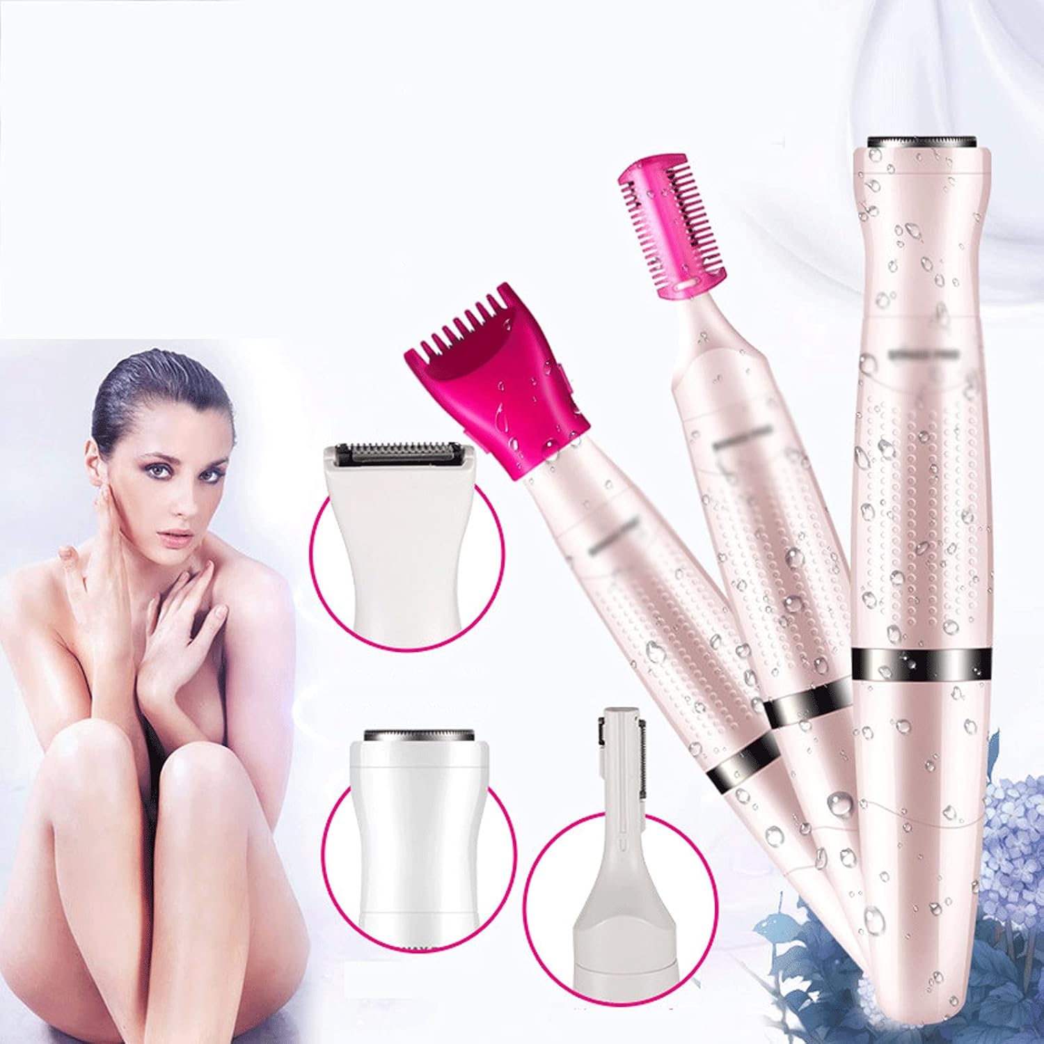 Women 3 in 1 Electric Epilator Hair Shaver Ladies Electric Trimmer Remover Waterproof Razor for Bikini Area/Nose/Armpit/Eyebrow/Facial Hair Shaver (Color : White)