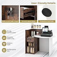Vista 33 de Giantex Reception Desk, Front Counter Desk with Lockable Drawer, Checkout Table with Round Tabletop, Corner Shelf & Adjustable Shelf for Office