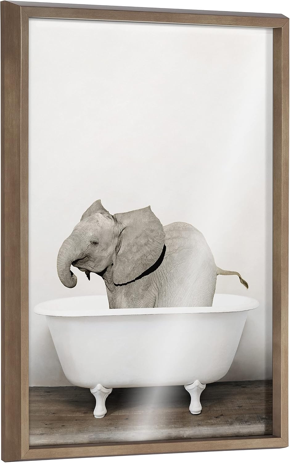 Kate and Laurel Blake Baby Elephant in the Tub Color Framed Printed Glass Wall Art by Amy Peterson Art Studio, 18 x 24 Gold, Decorative Animal Bathroom Art