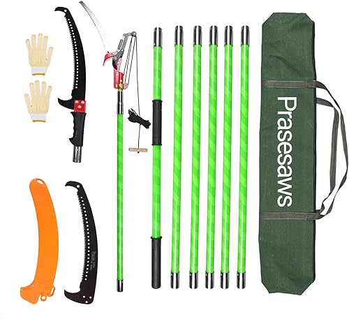 Prasesaws Sierra de poste de 24 pies para recortar árboles, extensión de barra de extensión de árbol, juego de paquete de hojas de sierra de