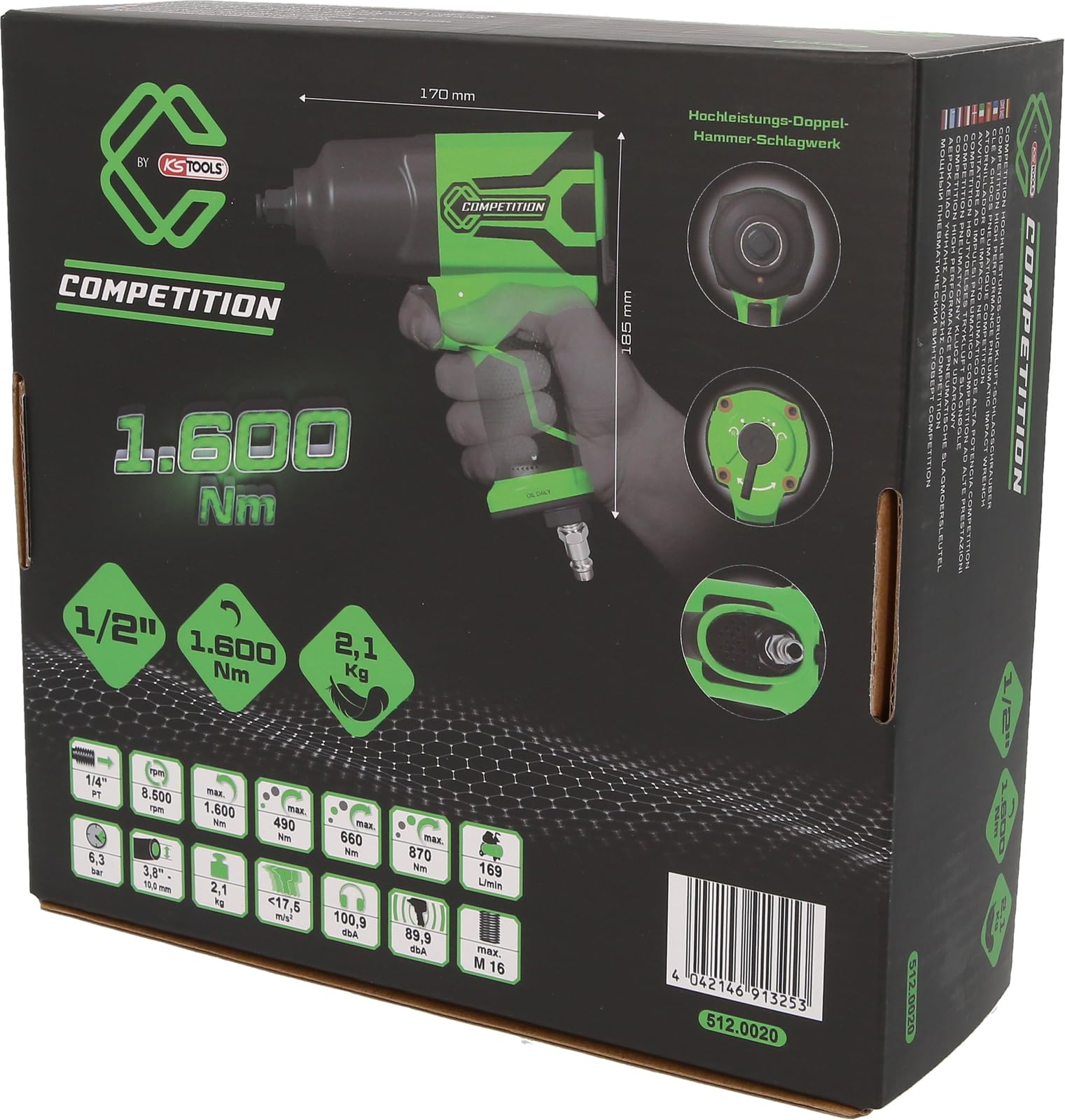 KS Tools 512.0020 COMPETITION 1/2" wysokowydajna pneumatyczna wkrętarka udarowa 1600 Nm