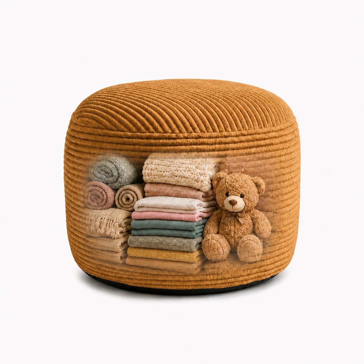 Storage Pouf Cover, No Filler, Corduroy, Caramel Brown, 20 Inch