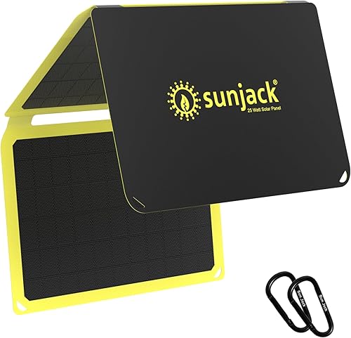 SunJack Cargador de panel solar monocristalino plegable IP67 impermeable ETFE de 25 vatios con USB-C y USB-A para teléfonos celulares, tabletas y