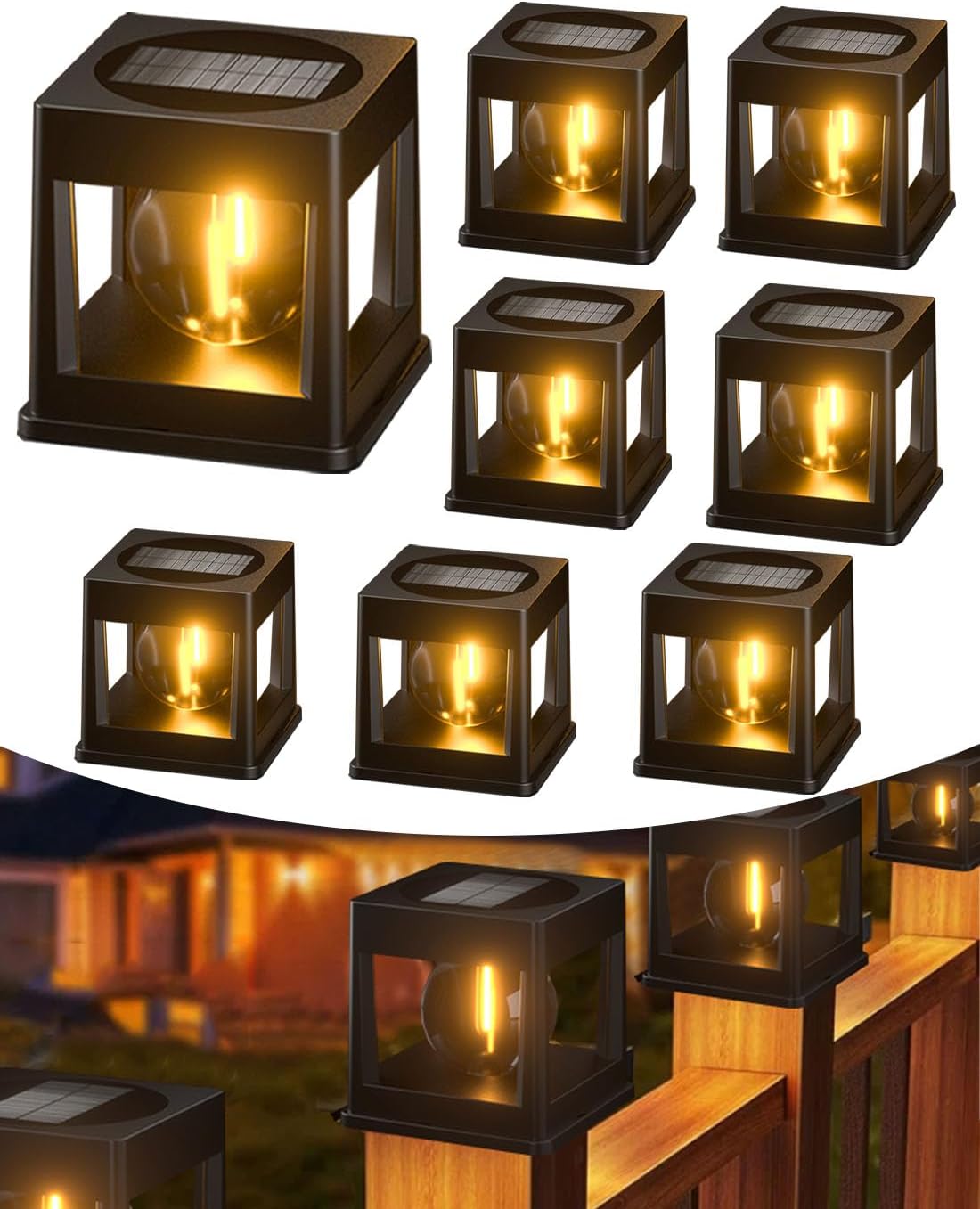 8 Packs Solar Post Lights Outdoor, Solar Powered Fence Post Lights, Lighting Decor for Garden Deck Patio Pathway Walkway. Outside Solar Lights ?4x4, 5x5 or 6x6 Vinyl/Wooden Posts Black 8 packs solar post lghts