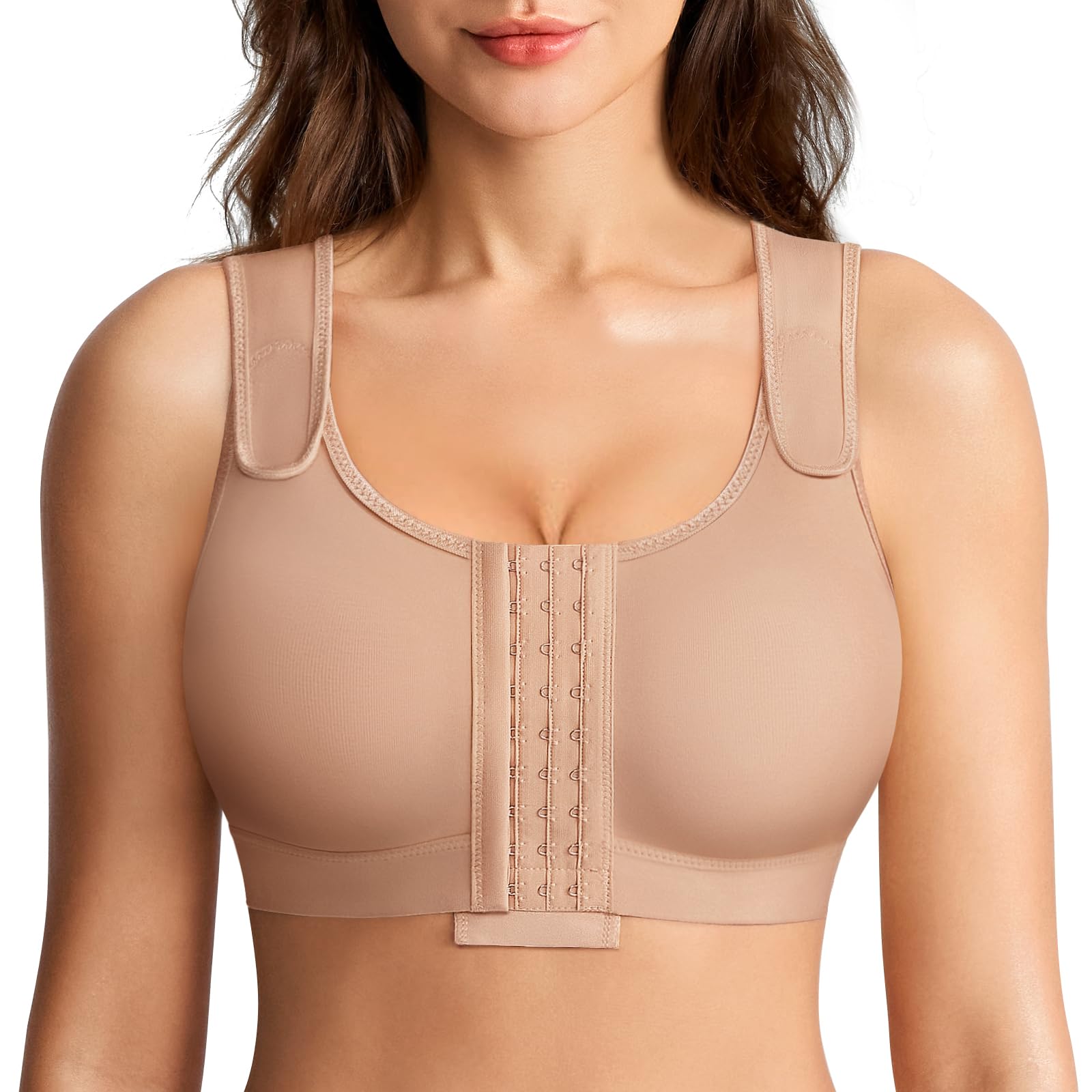 BRABIC Post Surgery Compression Bras for Women Front Closure Mastectomy Bra with Wide Adjustable Straps Wirefree, Beige, 3XL