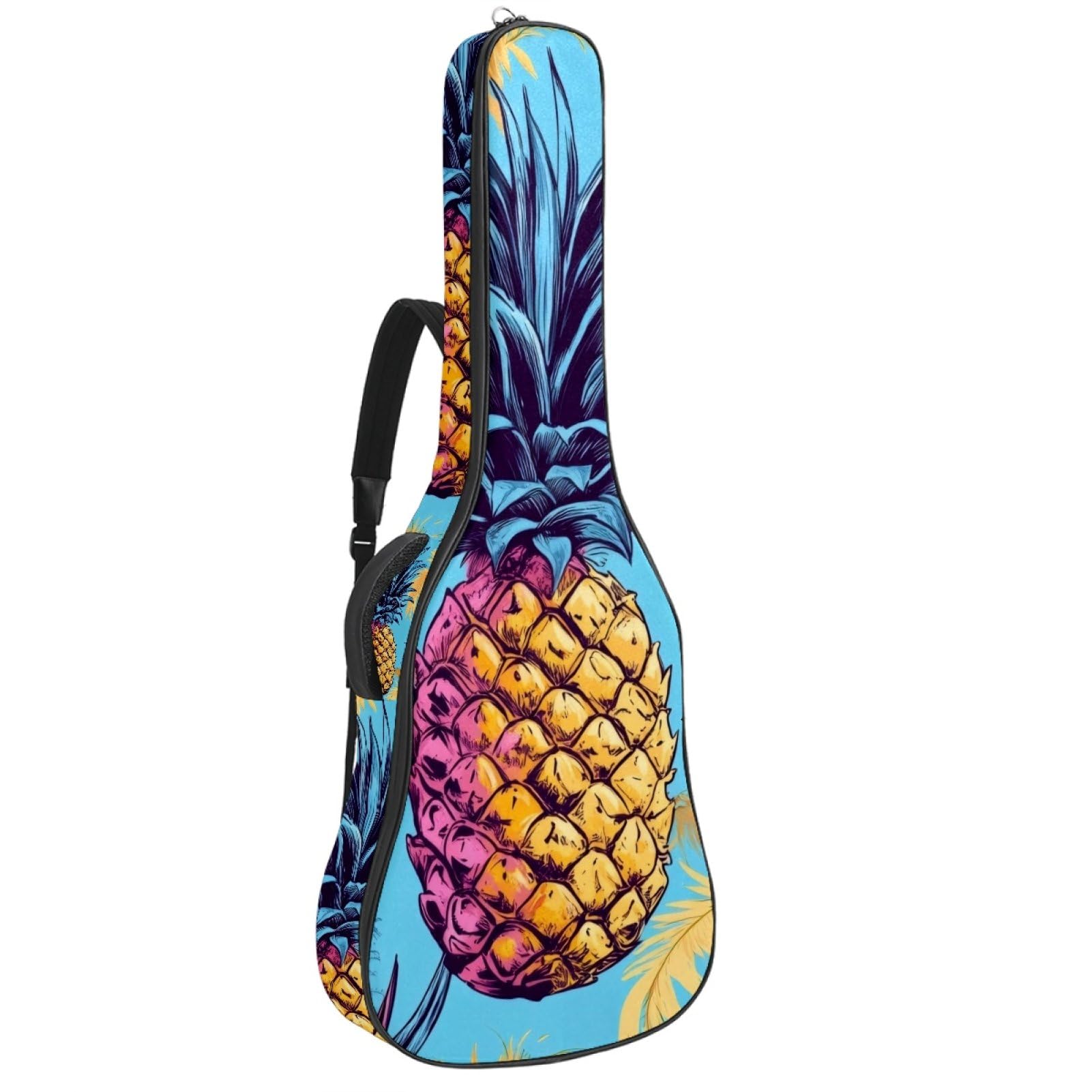 43 Zoll Akustikgitarre Softcase mit Rucksackgurt und 2 Taschen Früchte blauer Hintergrund, ohne Polsterung, Rucksack Wasserdicht Oxford Tuch Bassgitarre Gigbag für Konzertgitarre,