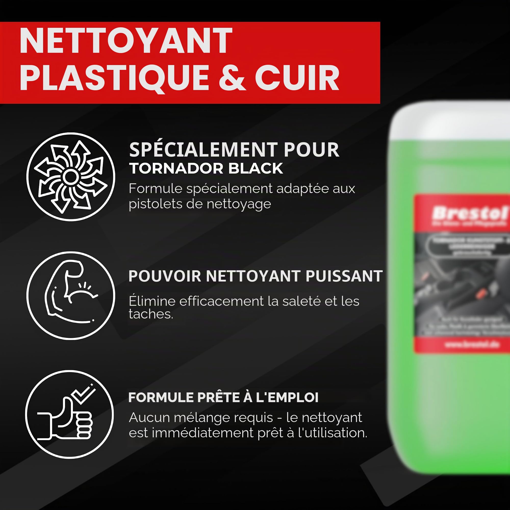 Kit de nettoyage pour voiture Tornador Black Z-020RS modèle 2019, avec technologie à ressort, détergent pour le cuir, tissu, tapis, toit