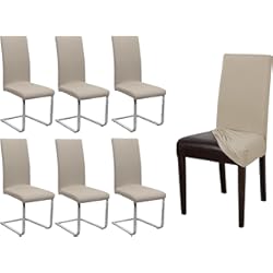 BEAUTEX Juego de 6 Fundas para sillas de Jersey, Funda elástica elástica de algodón bielástica, Color Seleccionable, Beige