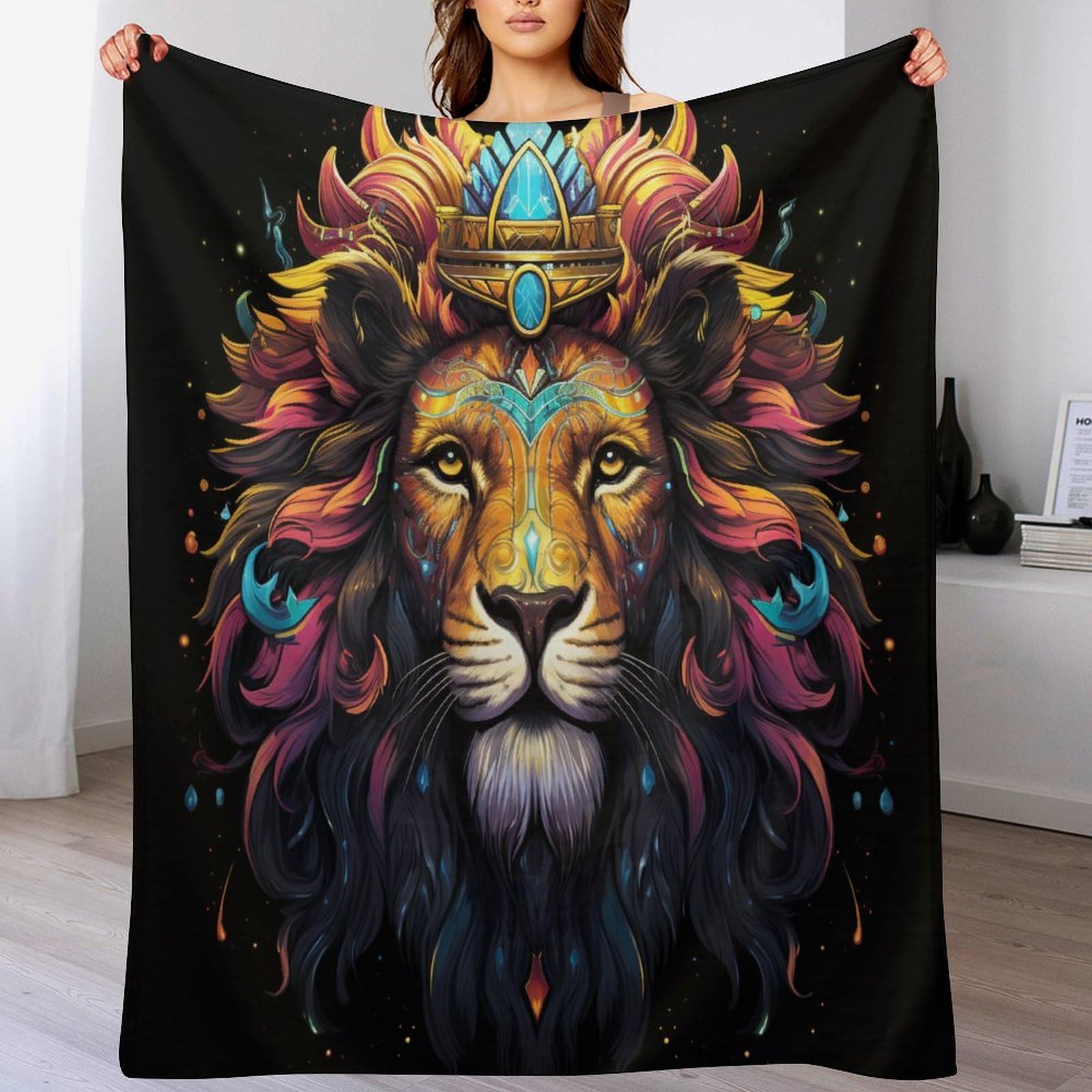 Couverture en flannel épaisse et chaude motif lion grand confort 180x200
