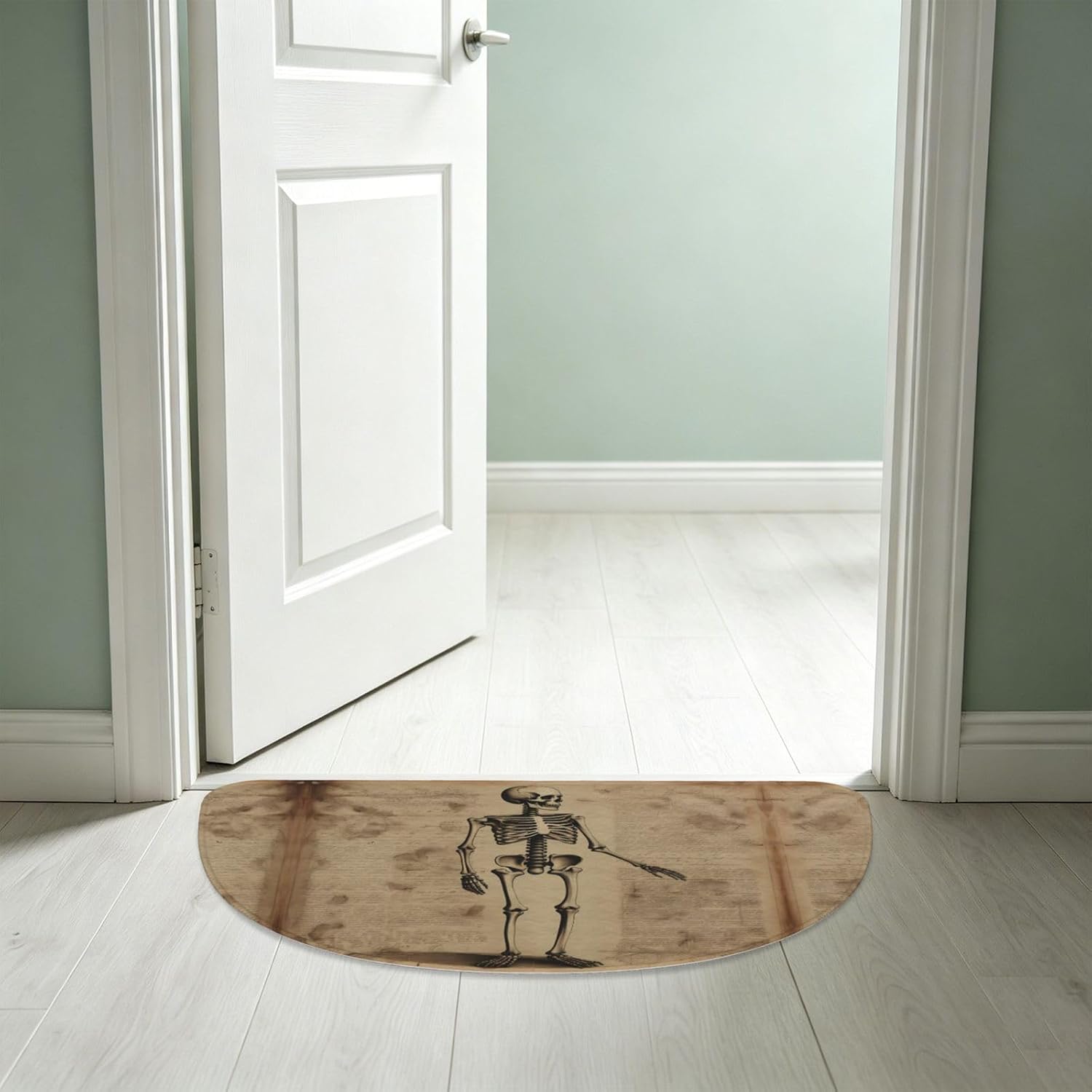 Fun Human Skeleton Print Flannel Semi-Circular Floor Mat